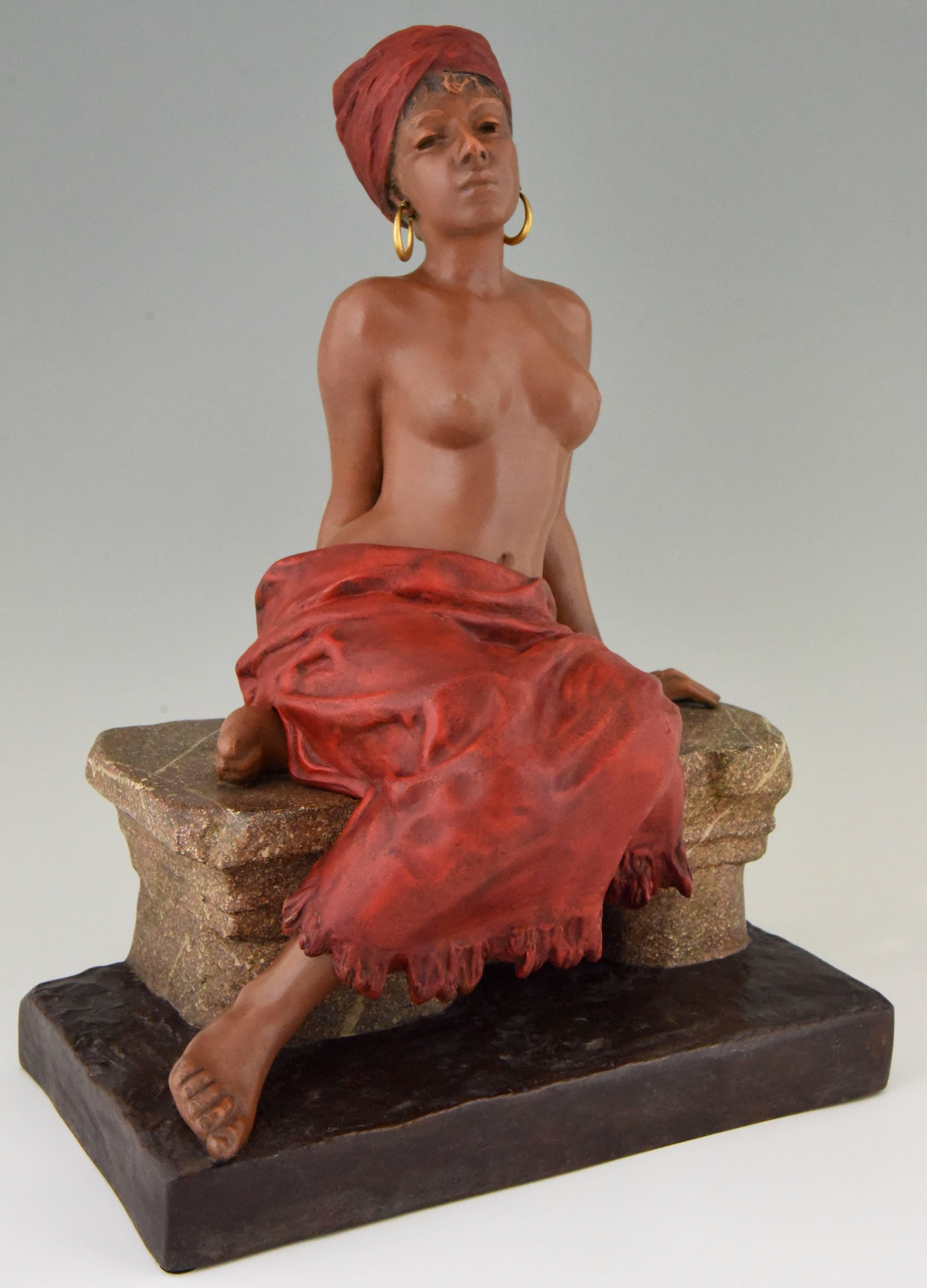 Art Nouveau Sculpture Seated Nude Removable Skirt Emmanuel Villanis France, 1890 In Good Condition In Antwerp, BE