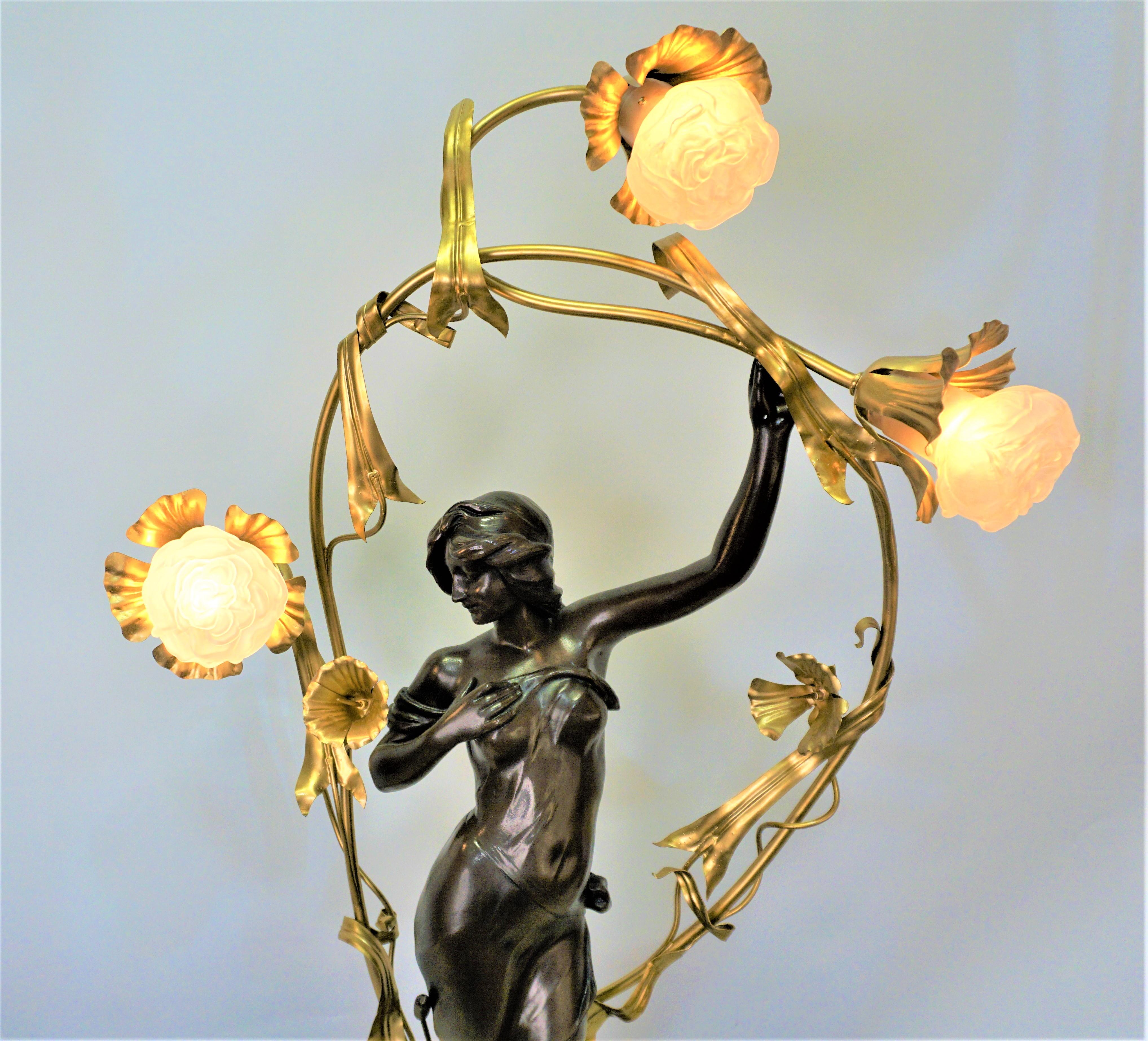 Bronze Art Nouveau Sculpture Table Lamp