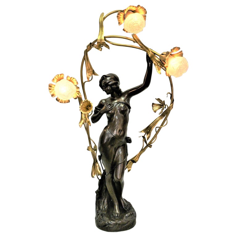 Art Nouveau Sculpture Table Lamp For Sale