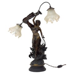 Art Nouveau Sculpture Table Lamp Lever de l’Aurore by J. Causse, 19th Century