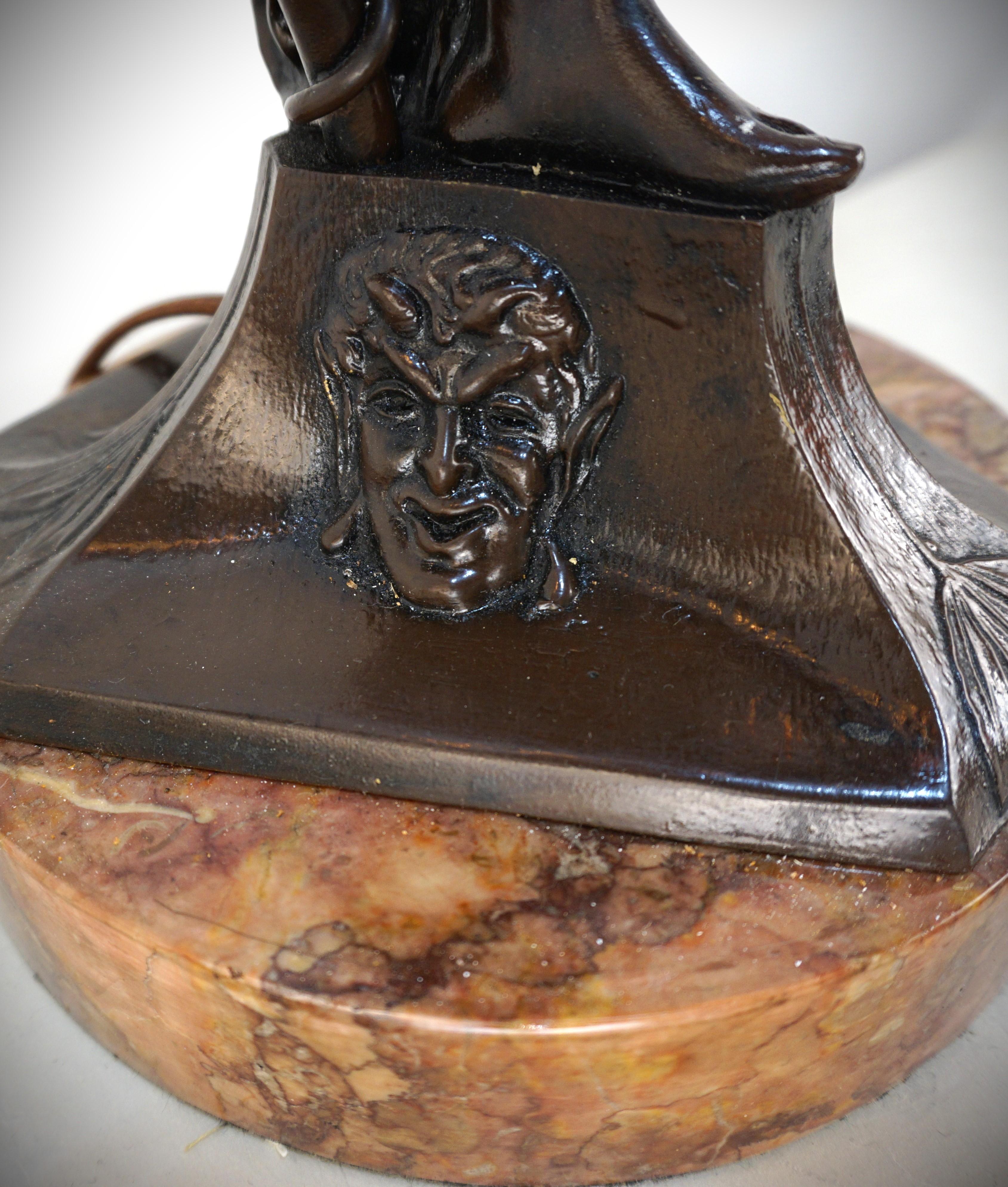 Art Nouveau Sculpture Three Light Table Lamp For Sale 4