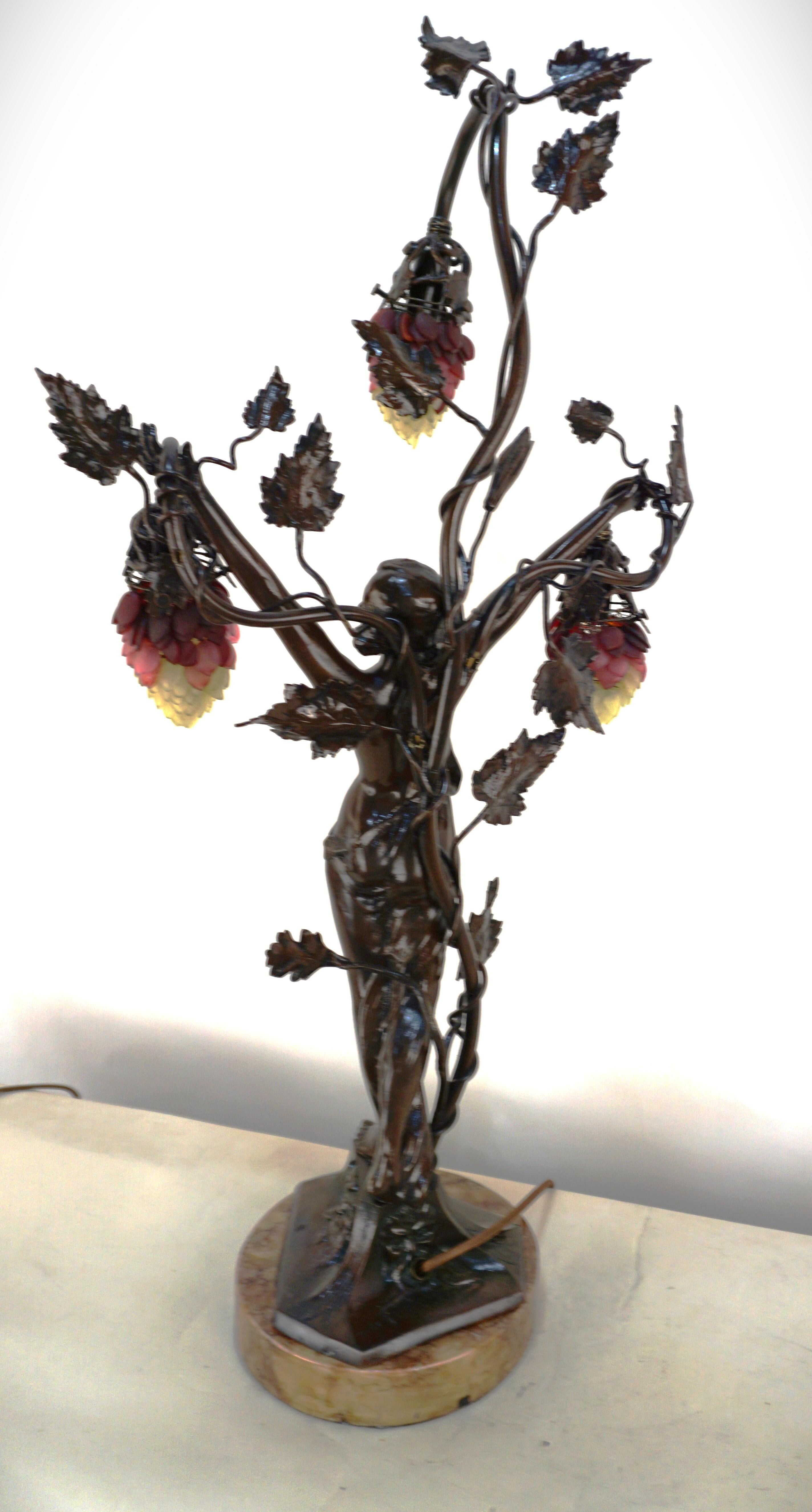 Art Nouveau Sculpture Three Light Table Lamp For Sale 8