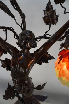 Art Nouveau Sculpture Three Light Table Lamp