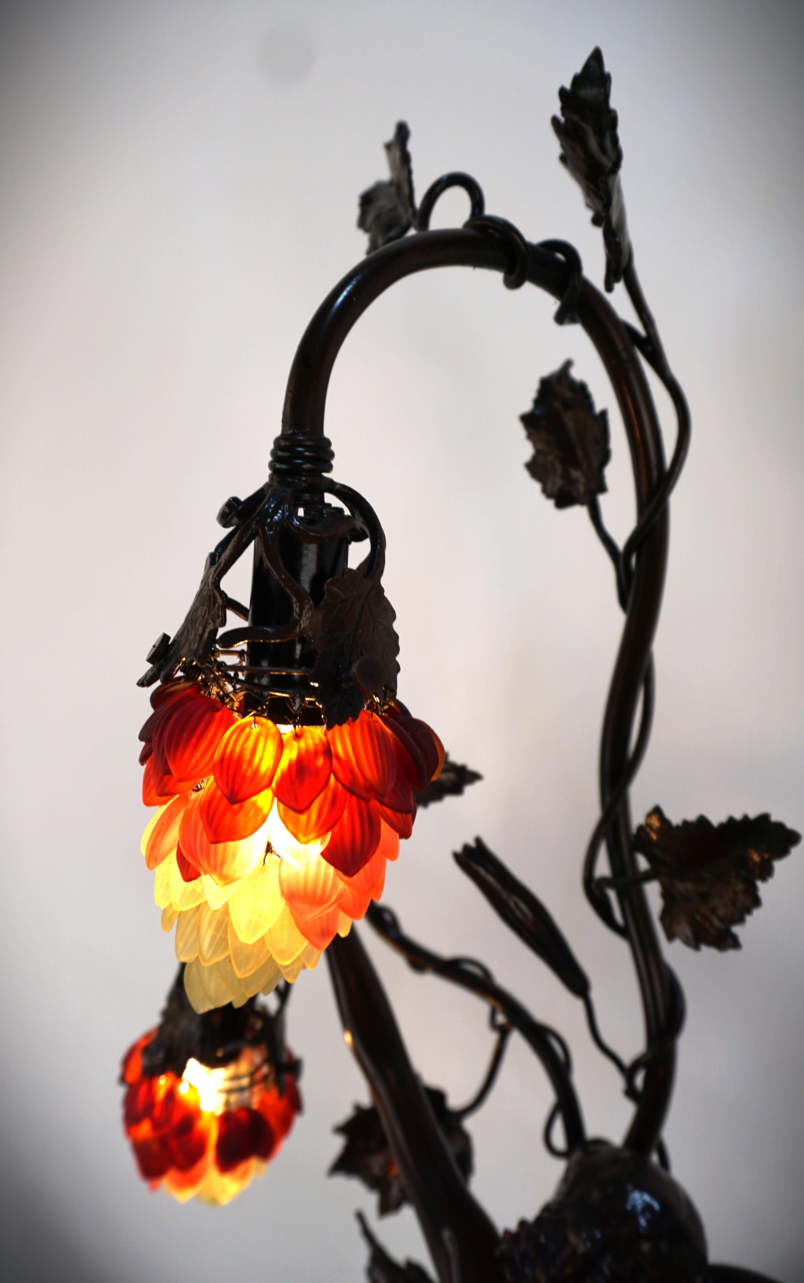 Early 20th Century Art Nouveau Sculpture Three Light Table Lamp For Sale