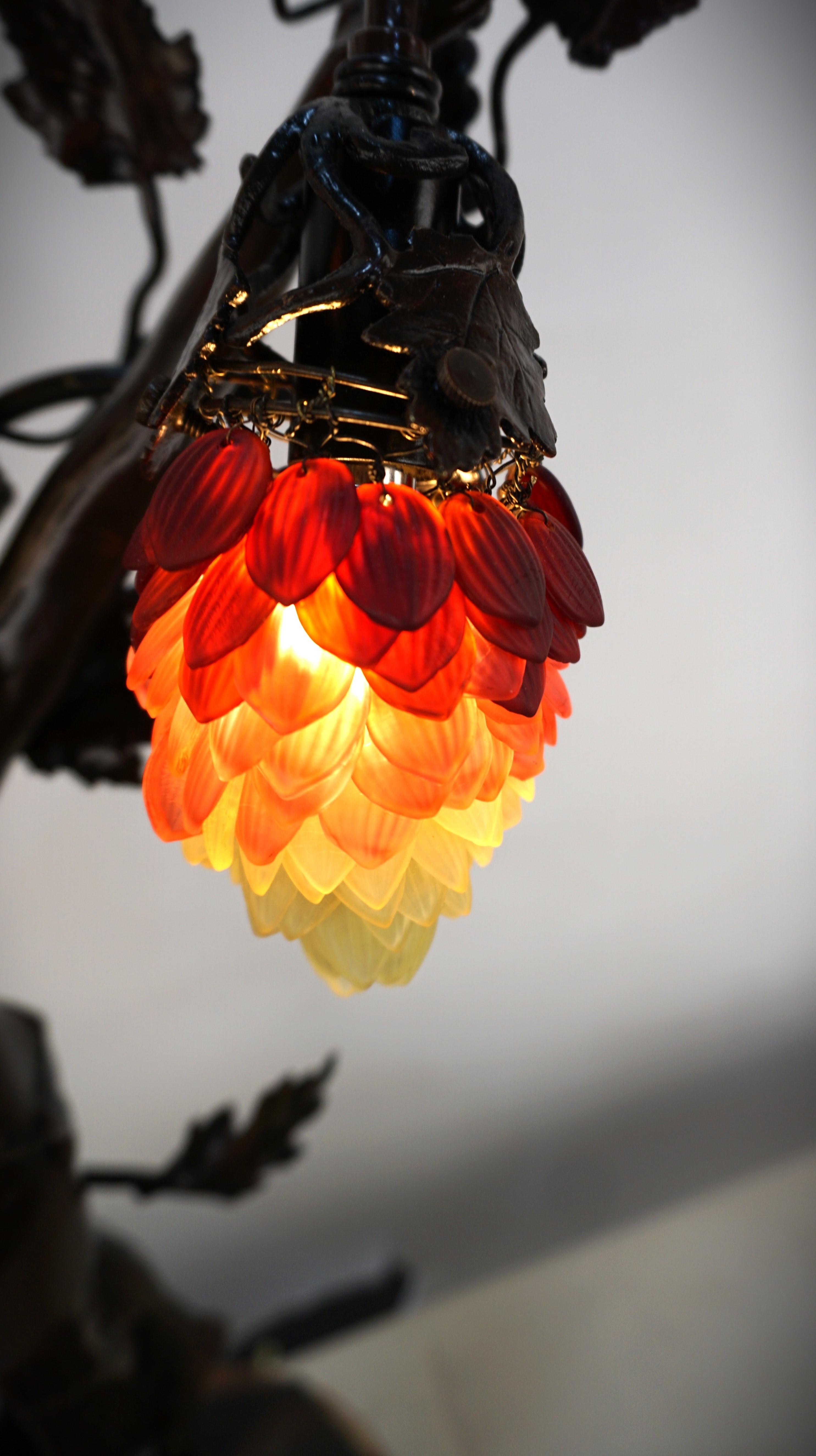 Bronze Art Nouveau Sculpture Three Light Table Lamp For Sale