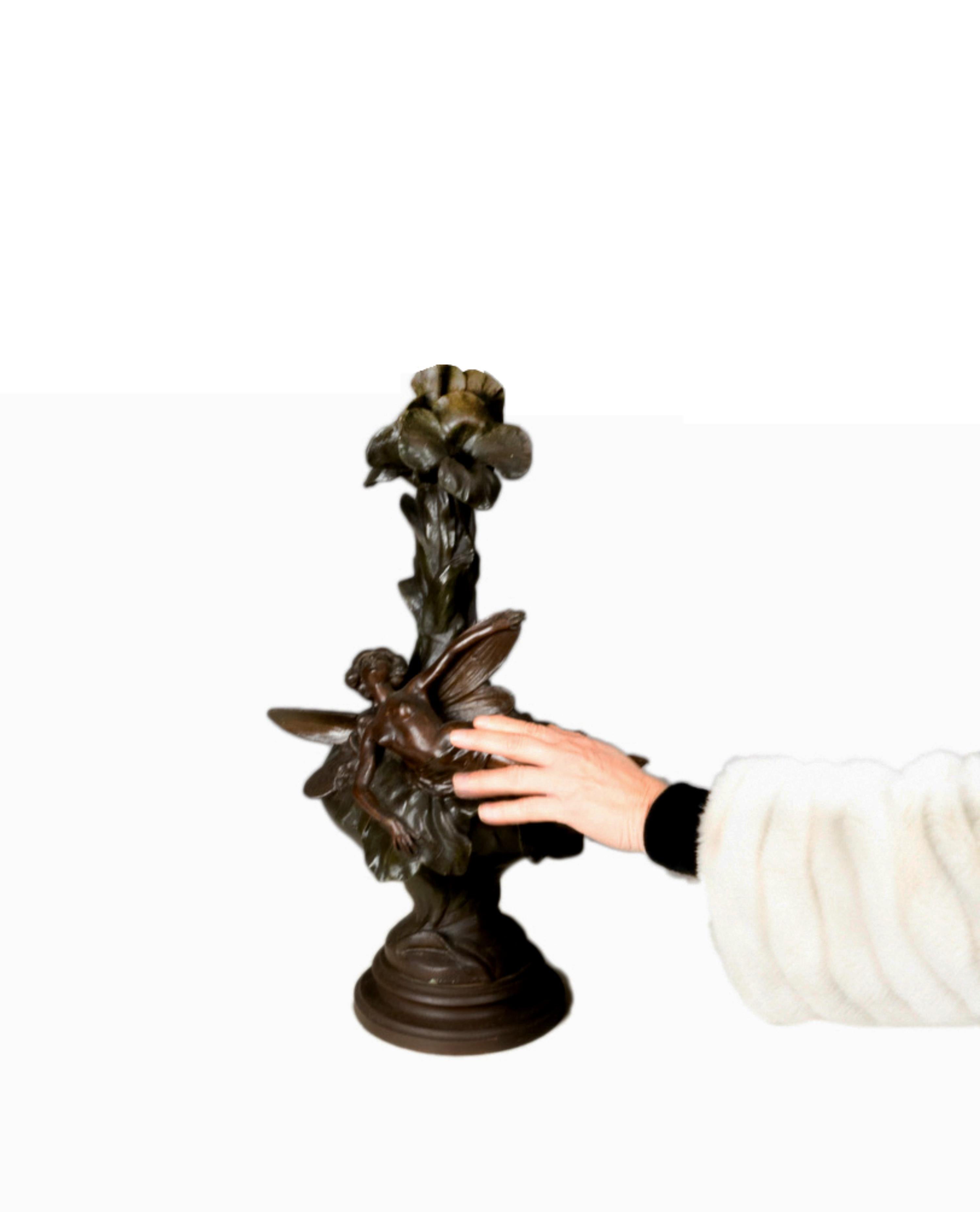 Patinated Art Nouveau Sculpture Vase: Enchanting Fairy (Circa 1897) For Sale