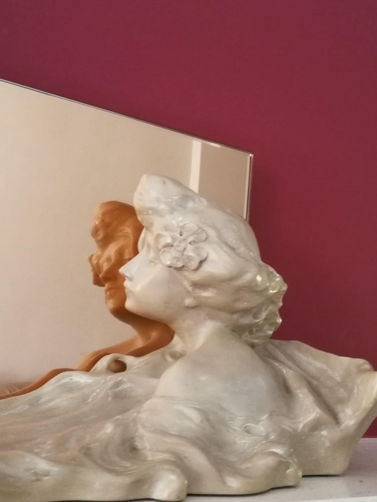 Late 20th Century Art Nouveau Sculpture with Pink Mirror by Lambert Escaler For Sale