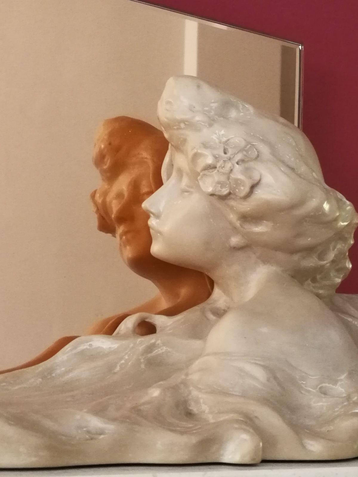 Sculpture Art nouveau avec miroir rose de Lambert Escaler en vente 1