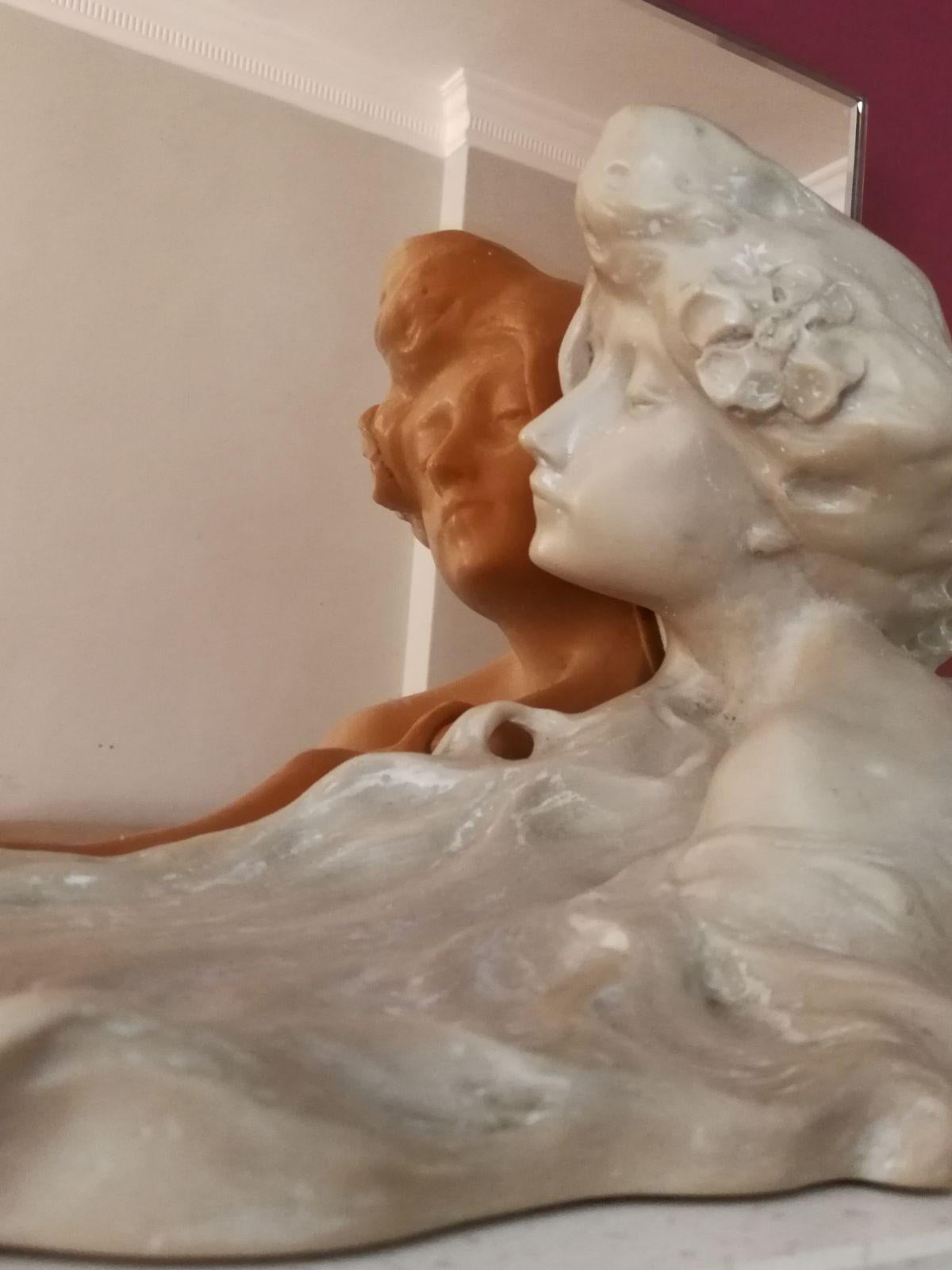 Sculpture Art nouveau avec miroir rose de Lambert Escaler en vente 3