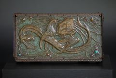 Art Nouveau Sea Battle Repoussé Box with Moonstones by Alfred Daguet