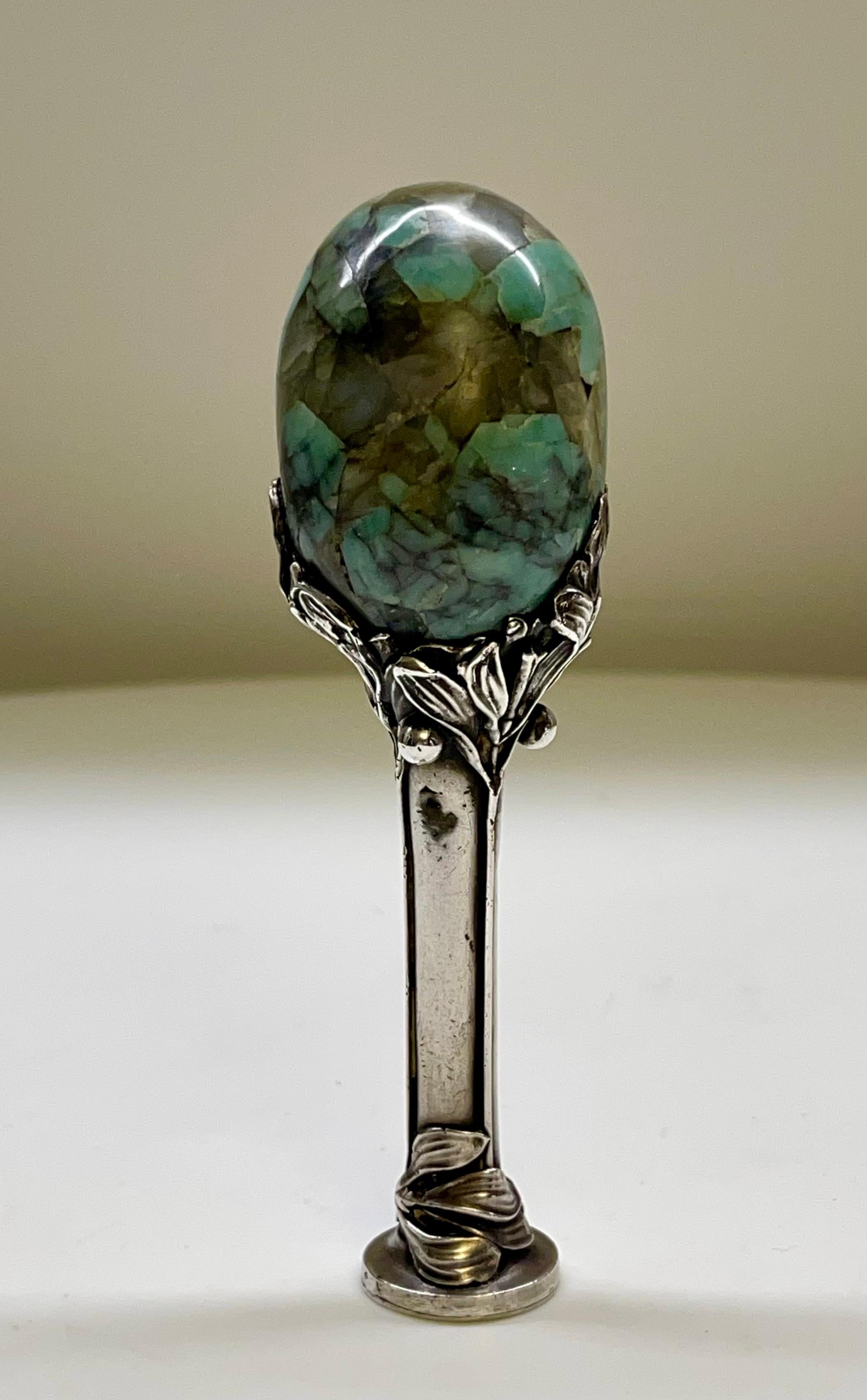 Sigillo Art Nouveau, realizzato in argento e pietra dura, Francia 1900. in vendita 7