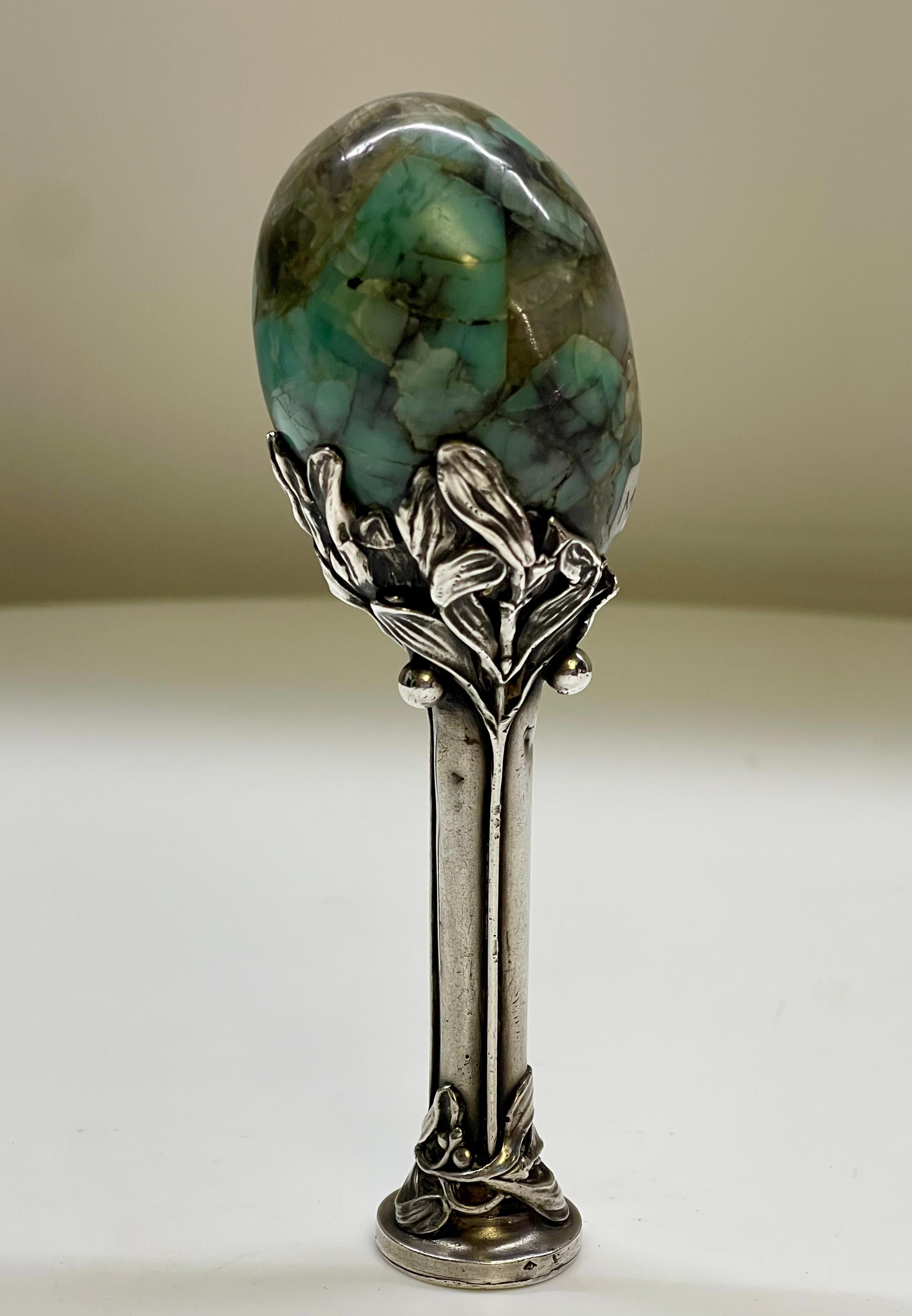 Sigillo Art Nouveau, realizzato in argento e pietra dura, Francia 1900. in vendita 3