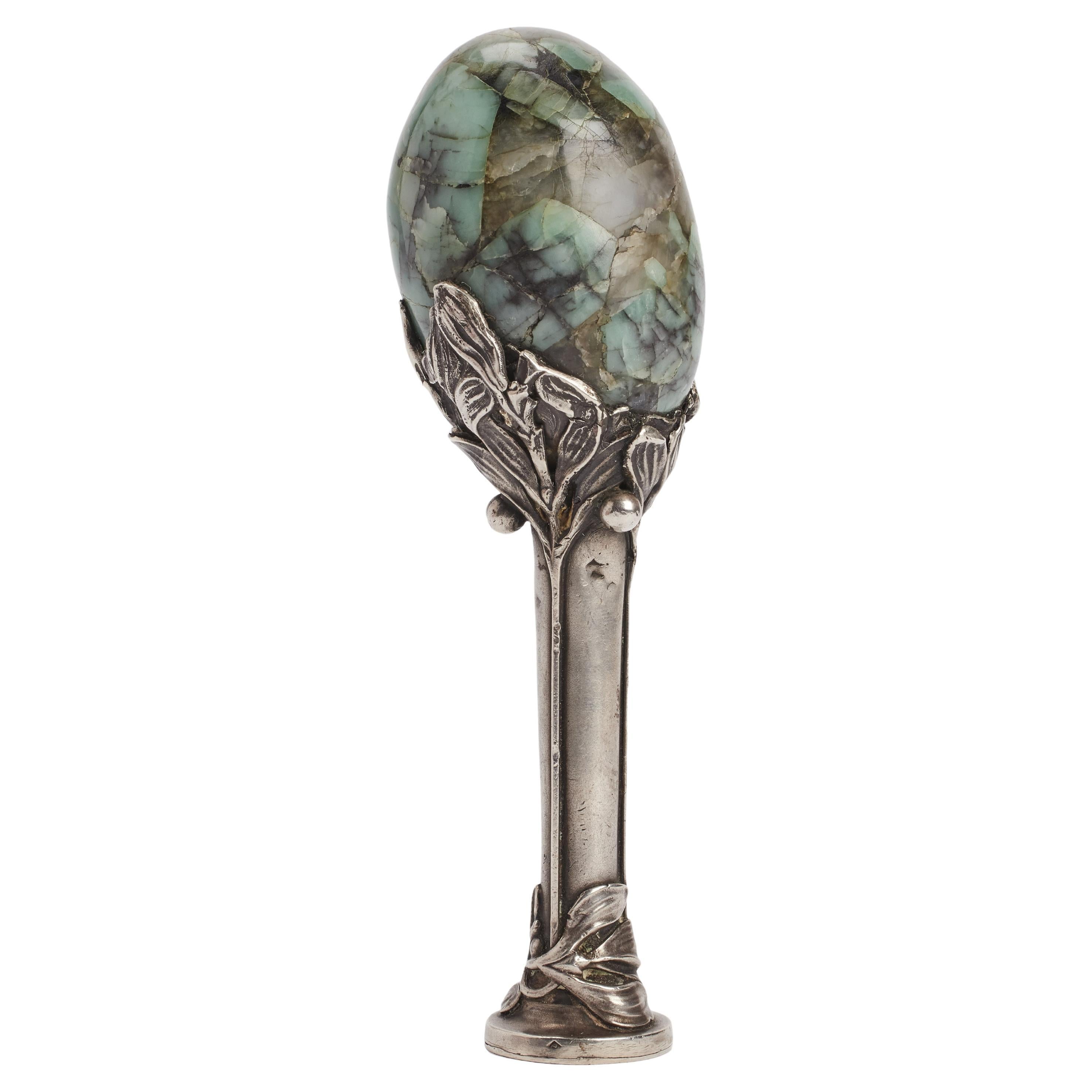 Sigillo Art Nouveau, realizzato in argento e pietra dura, Francia 1900. in vendita