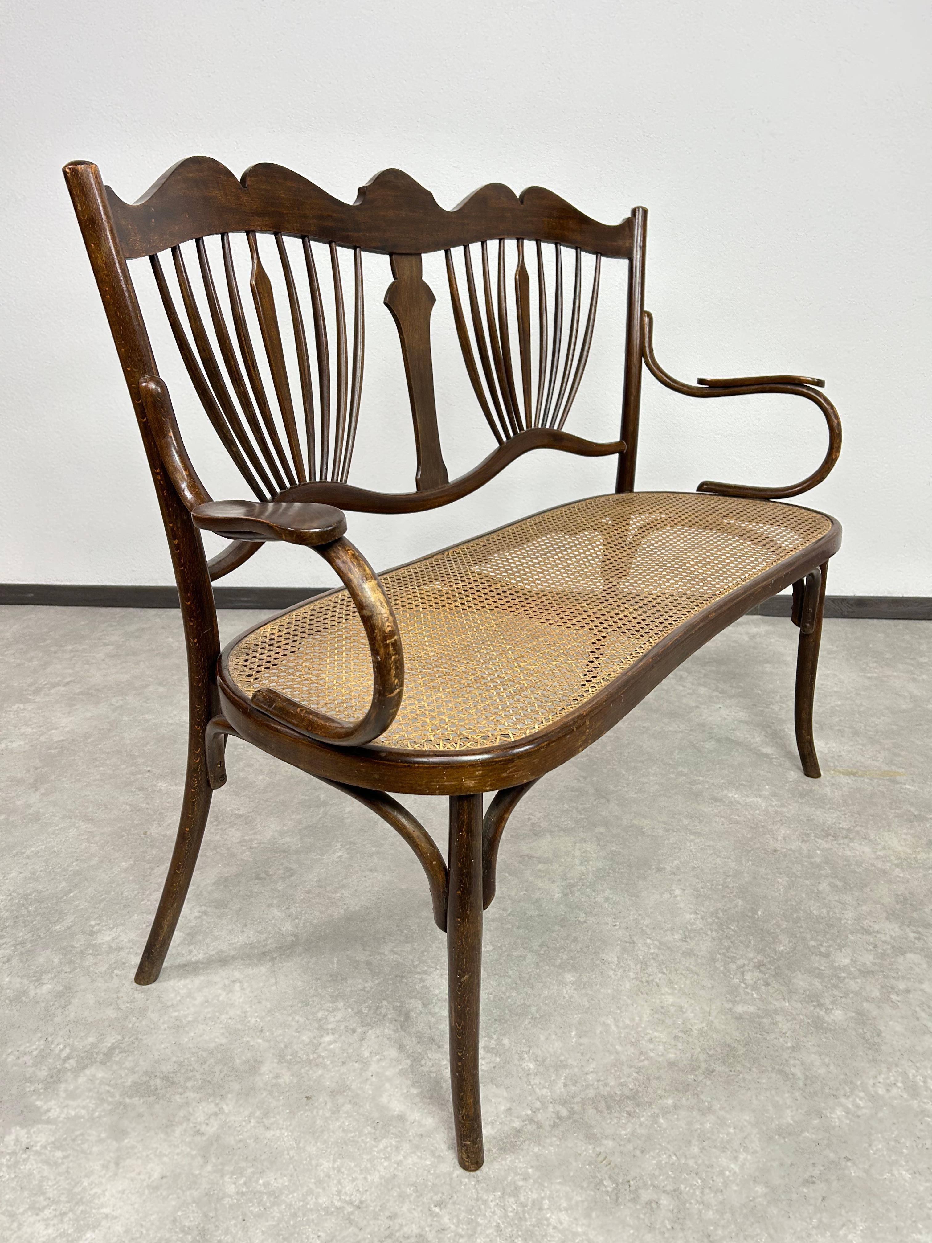 Rotin Groupe de sièges Art Nouveau de Fischel Autriche en vente