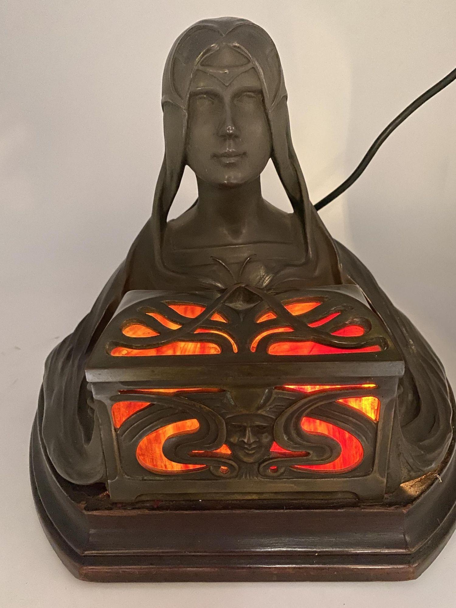 Art Nouveau Self Illuminating Female Bust Bronze Sculpture by Micael Levy For Sale 1