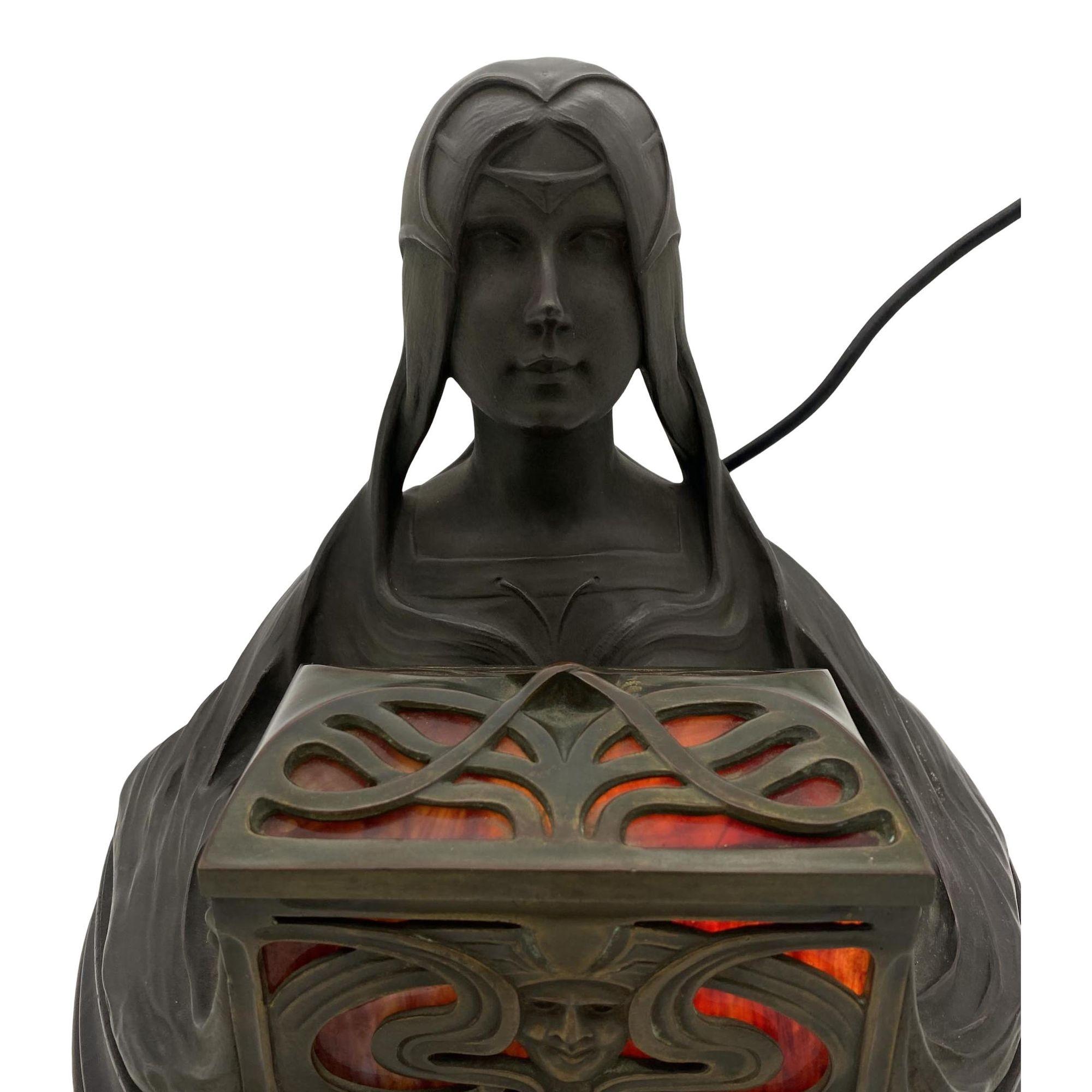 Art Nouveau Self Illuminating Female Bust Bronze Sculpture by Micael Levy For Sale 1