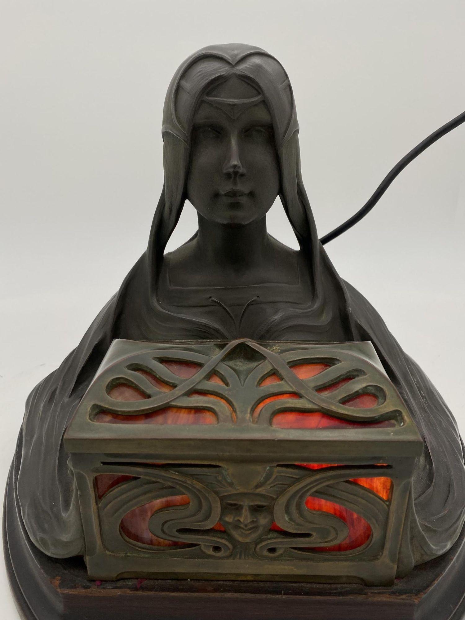 Art Nouveau Self Illuminating Female Bust Bronze Sculpture by Micael Levy For Sale 3