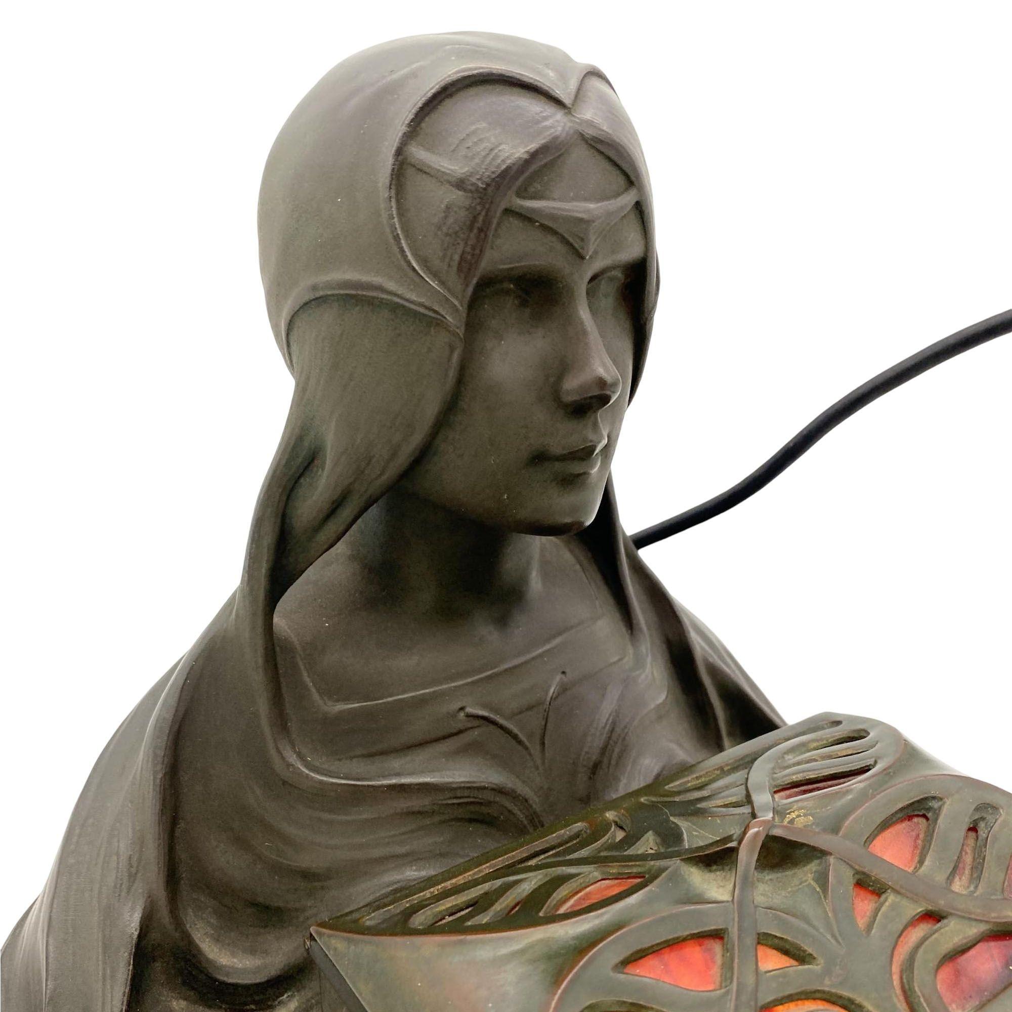 Art Nouveau Self Illuminating Female Bust Bronze Sculpture by Micael Levy For Sale 3