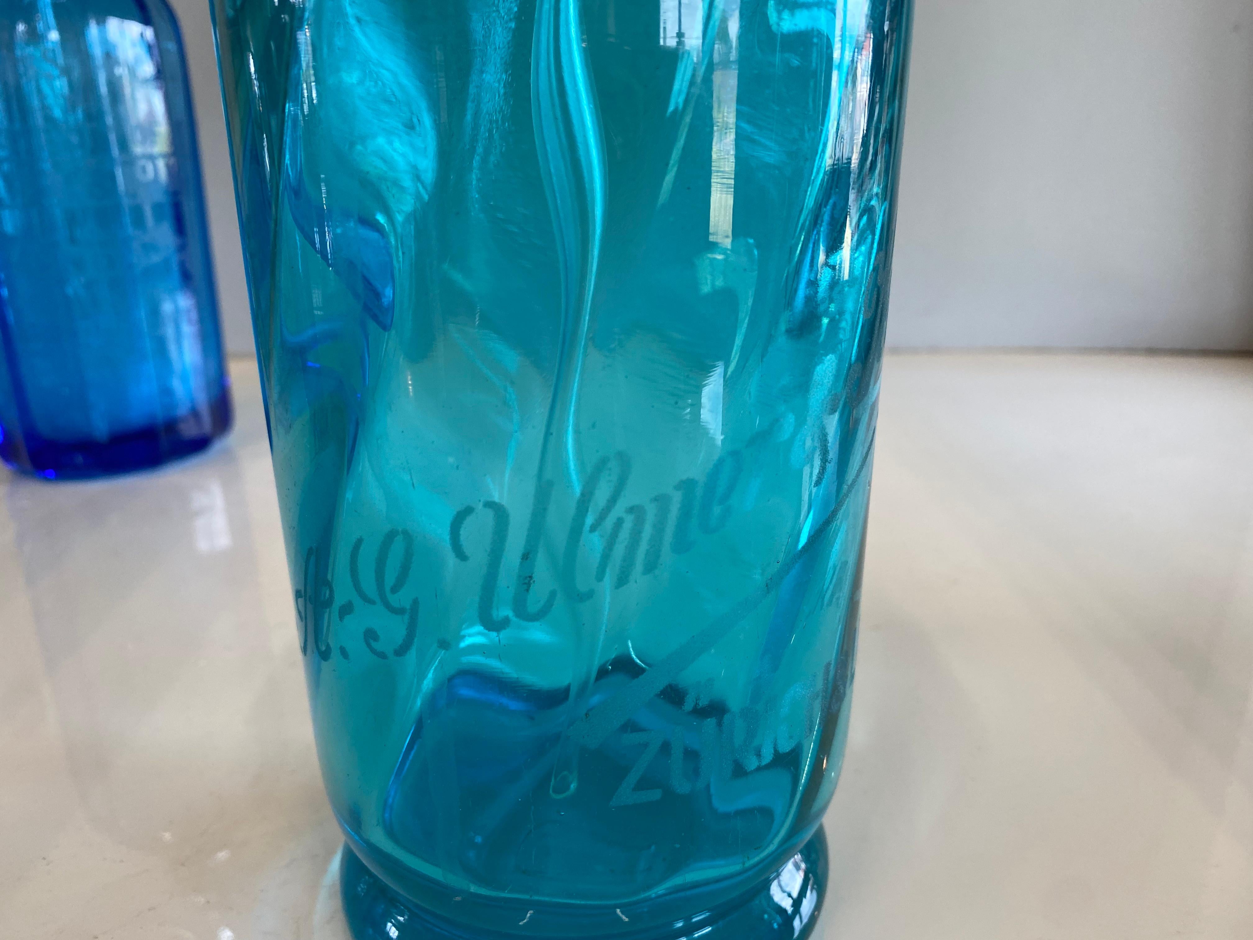 Art Nouveau Seltzer Soda Syphon Bottles Set, Blue Glass, Turquoise Glass For Sale 8