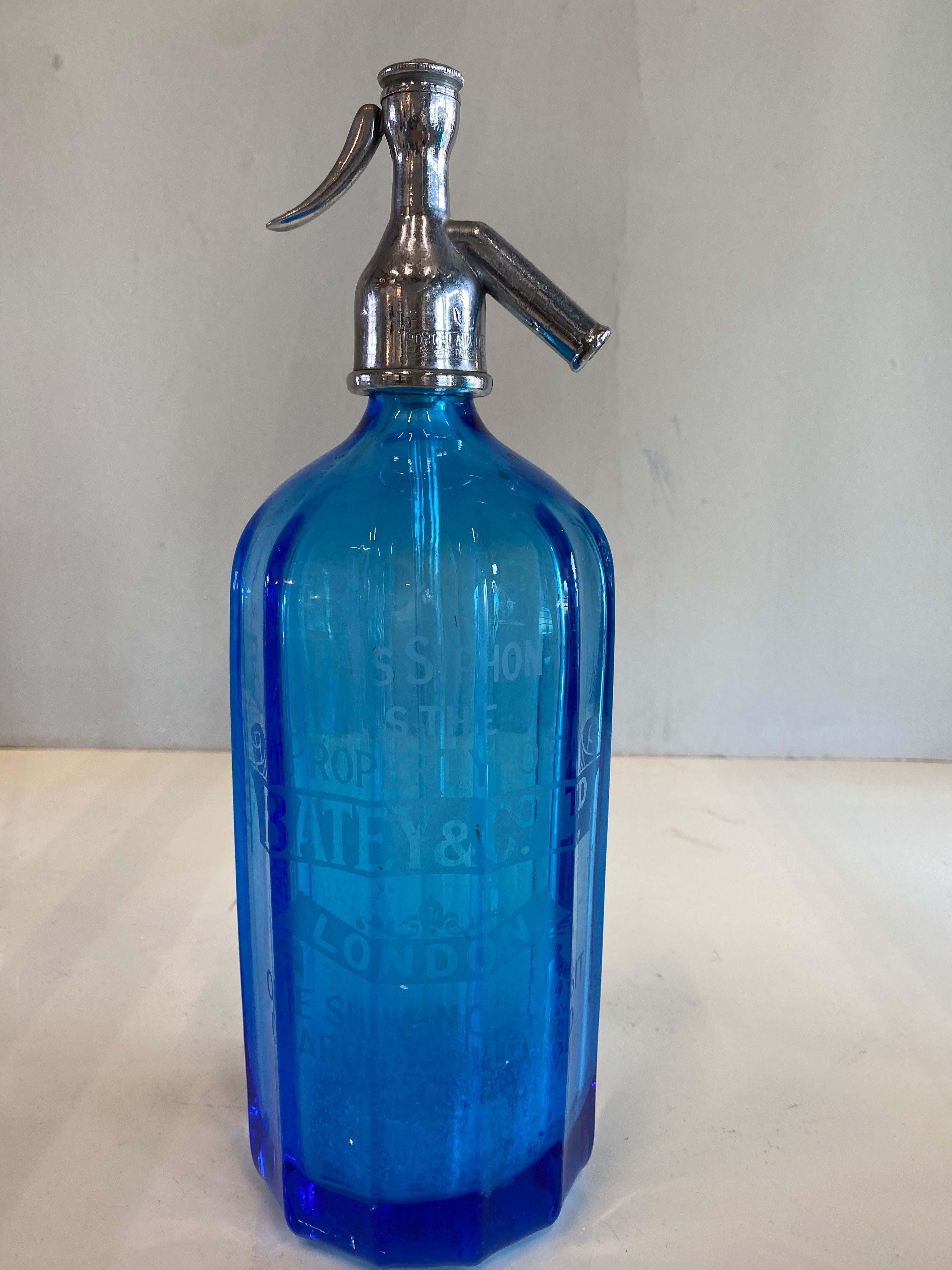 Seltzer-Soda-Seidenflaschen-Set im Jugendstil, blaues Glas, türkisfarbenes Glas (Art nouveau) im Angebot