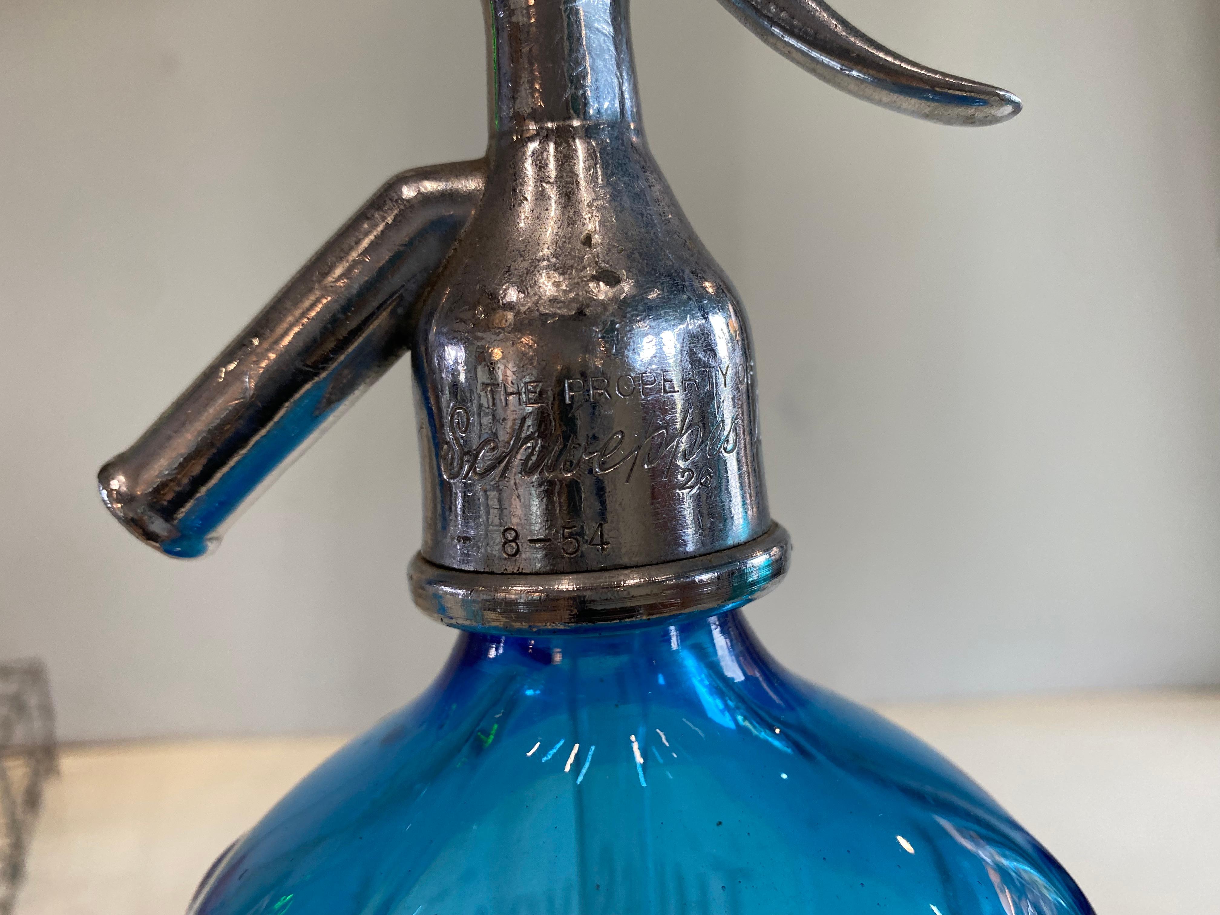 Seltzer-Soda-Seidenflaschen-Set im Jugendstil, blaues Glas, türkisfarbenes Glas (Französisch) im Angebot