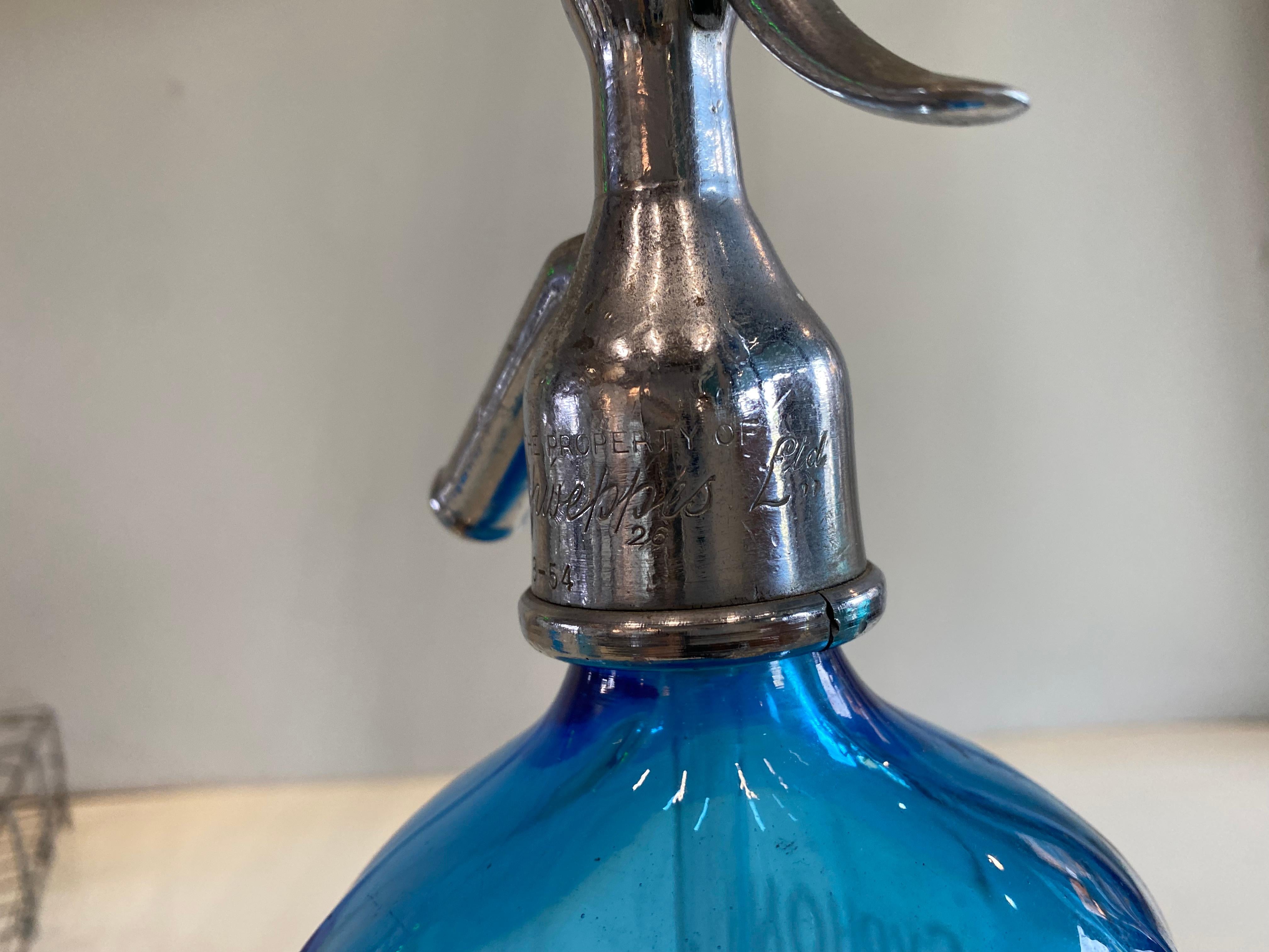 Seltzer-Soda-Seidenflaschen-Set im Jugendstil, blaues Glas, türkisfarbenes Glas im Zustand „Gut“ im Angebot in Hamburg, DE
