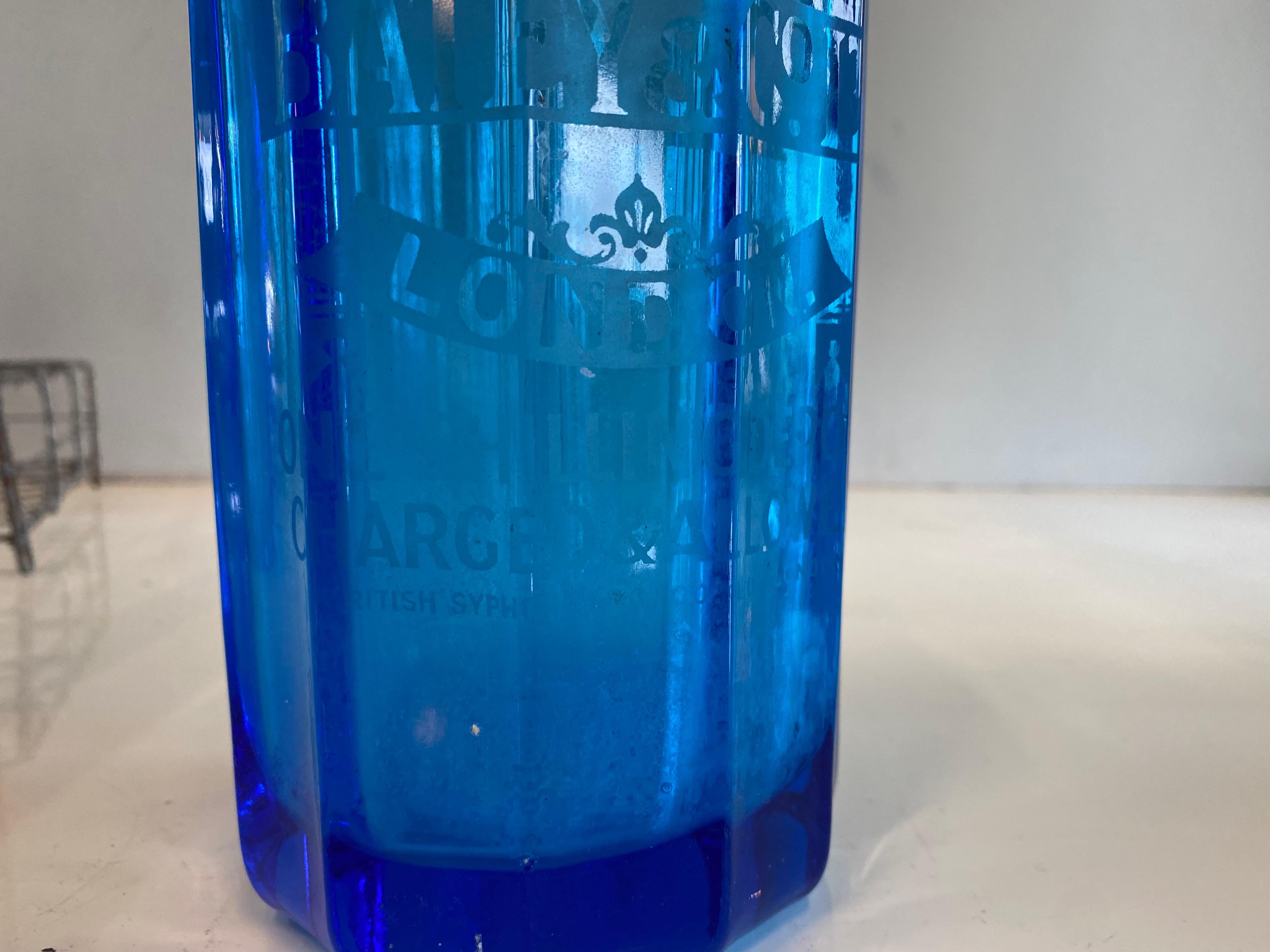 Art Nouveau Seltzer Soda Syphon Bottles Set, Blue Glass, Turquoise Glass In Good Condition For Sale In Hamburg, DE