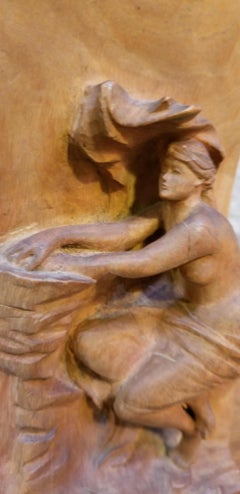 Art Nouveau Semi Nude Wood Carving of Ariadne Goddess of Wine