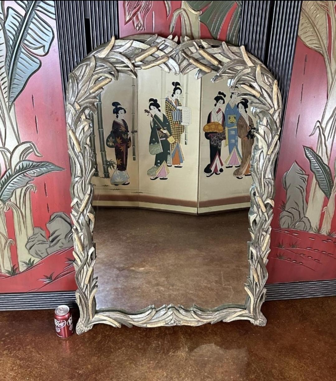 Art Nouveau Serge Roche Palm Beach Style Faux Bois Wall or Mantle Mirror For Sale 8