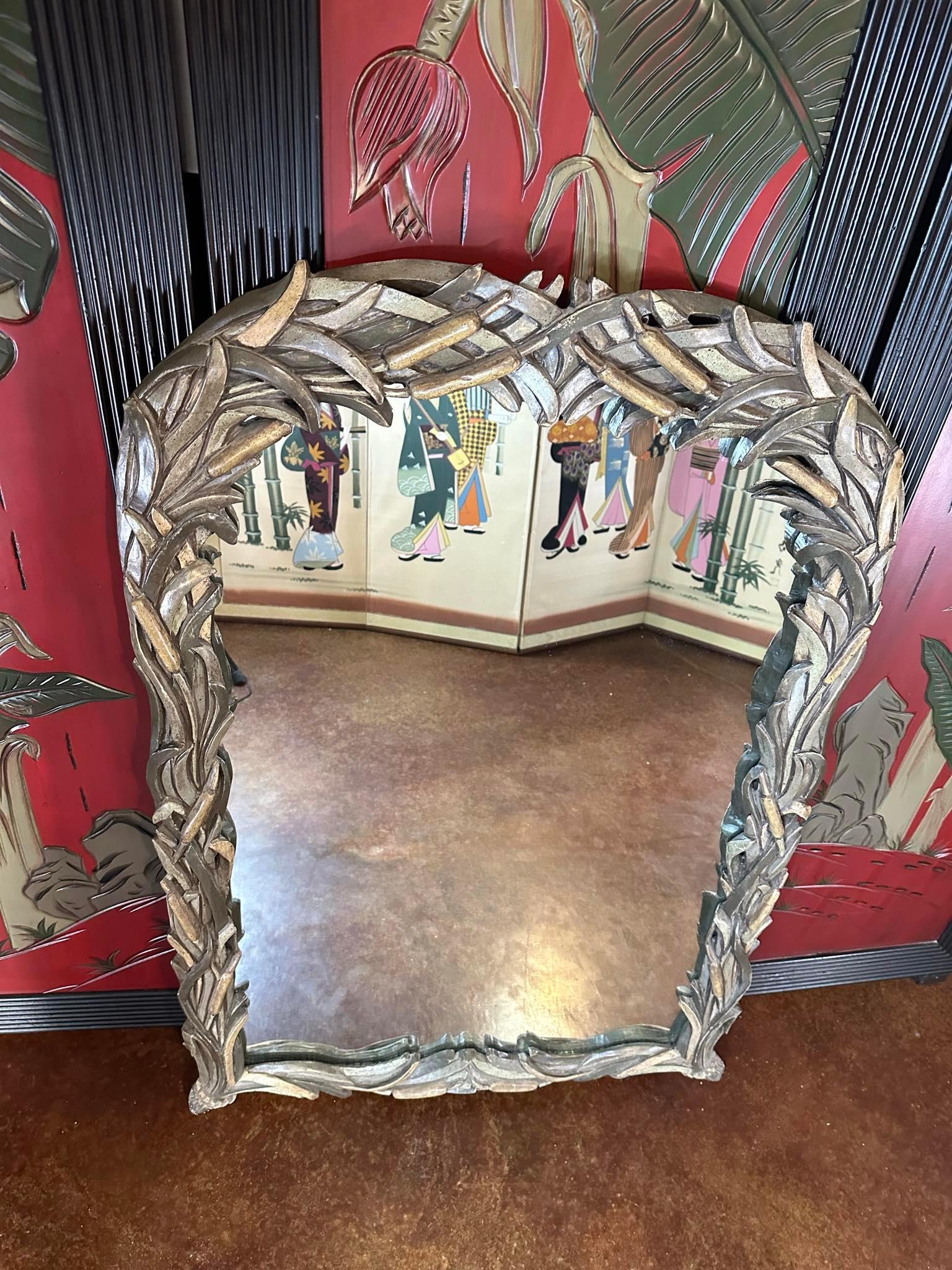 20th Century Art Nouveau Serge Roche Palm Beach Style Faux Bois Wall or Mantle Mirror For Sale