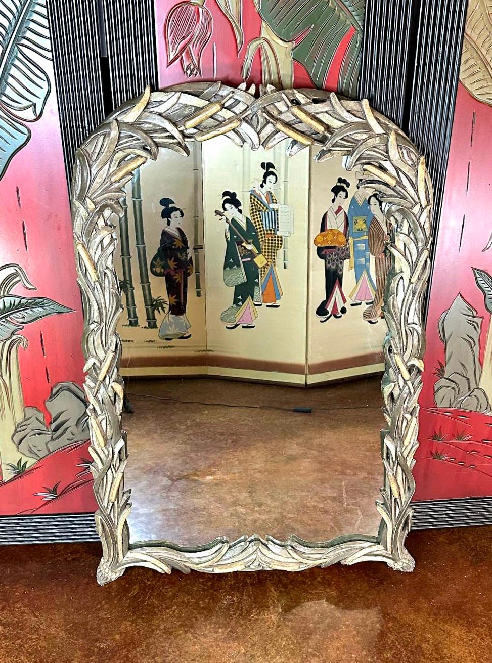 Art Nouveau Serge Roche Palm Beach Style Faux Bois Wall or Mantle Mirror  For Sale 1