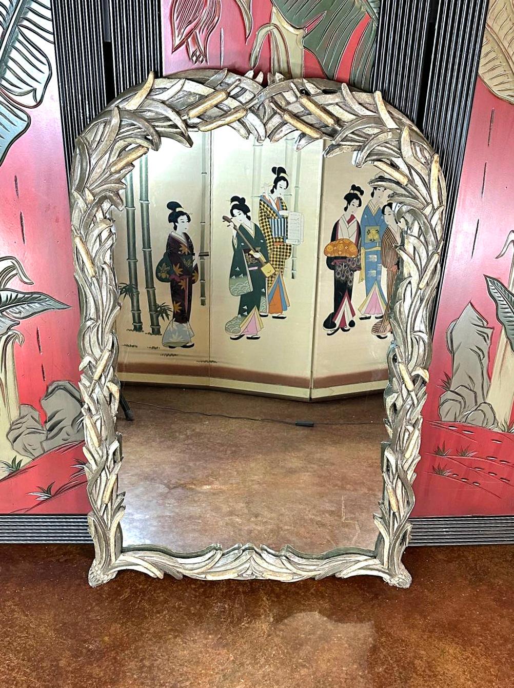 Art Nouveau Serge Roche Palm Beach Style Faux Bois Wall or Mantle Mirror For Sale 3