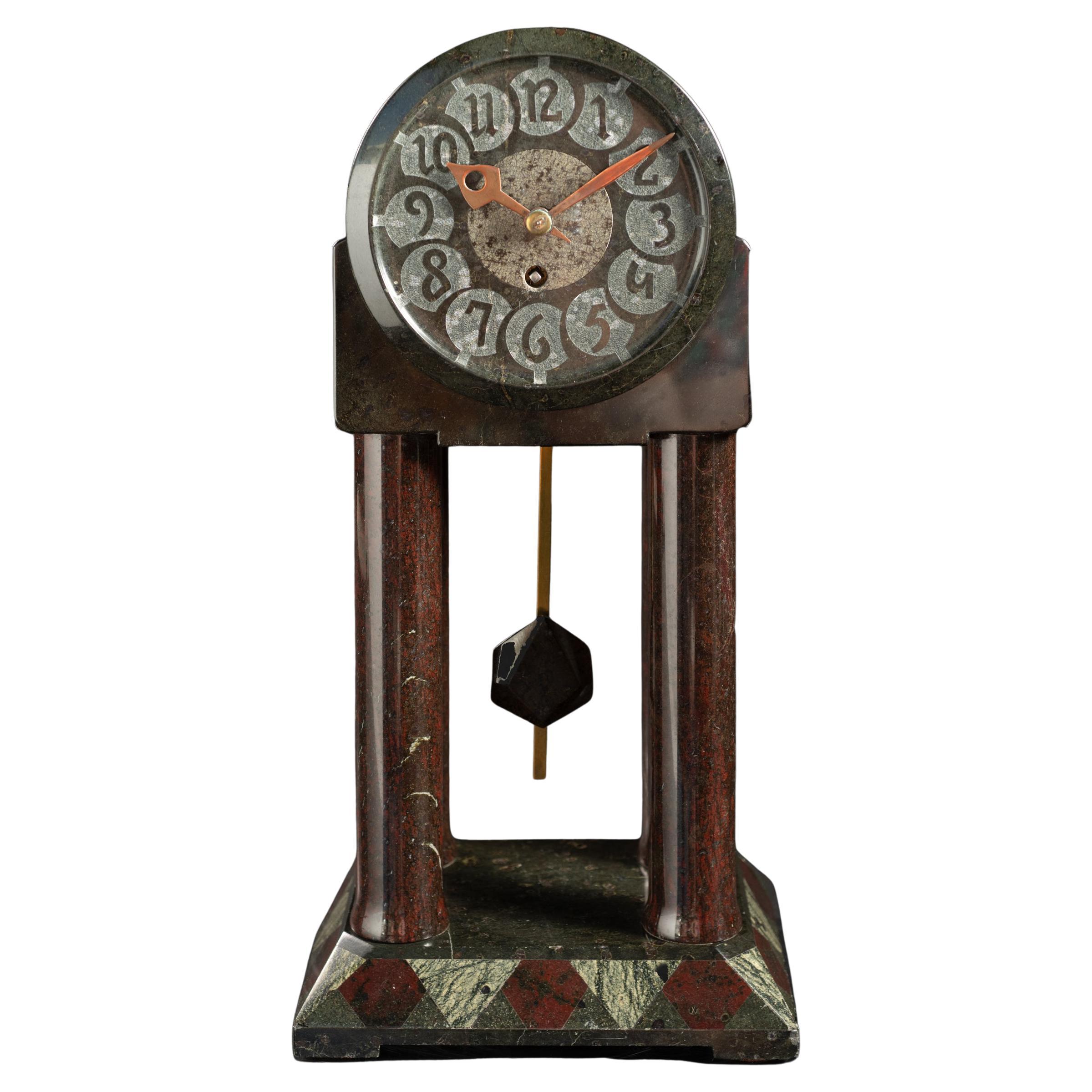 Art Nouveau Serpentine Stone Pendulum Clock by Albin Müller For Sale