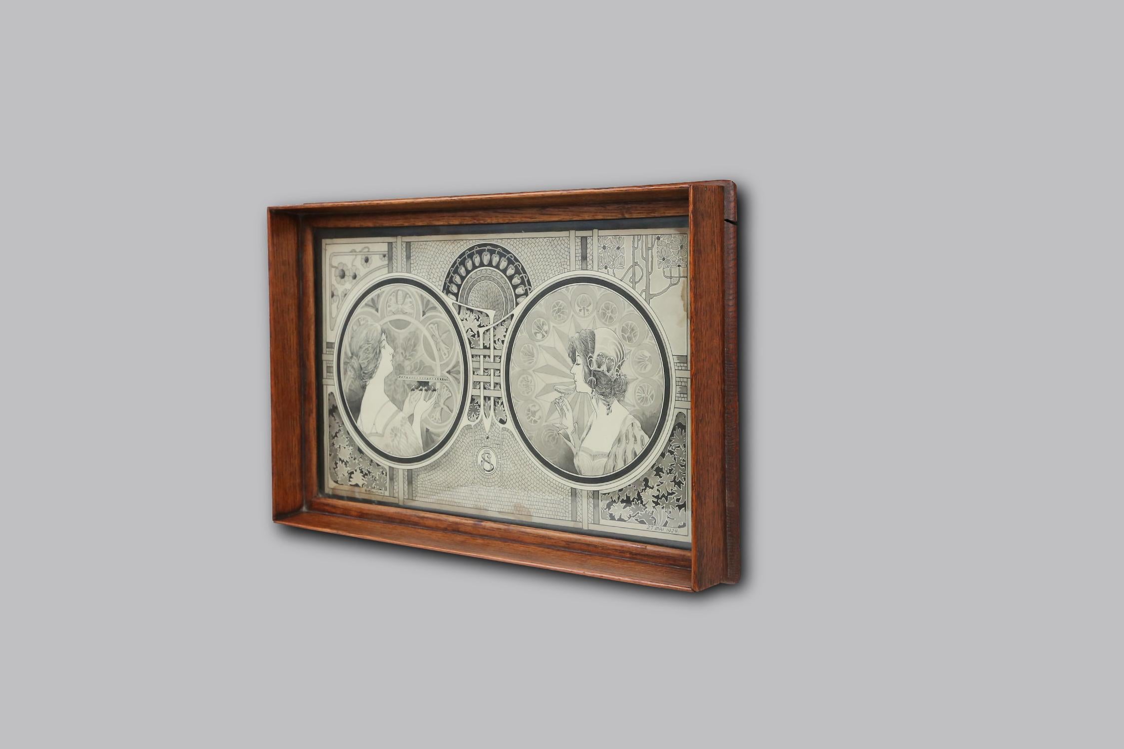 A unique and stylish serving tray for the home, that is this wooden serving tray with an art nouveau poster behind glass. This serving tray is made of high-quality wood and has a beautiful image of an art nouveau artwork behind glass. The poster is