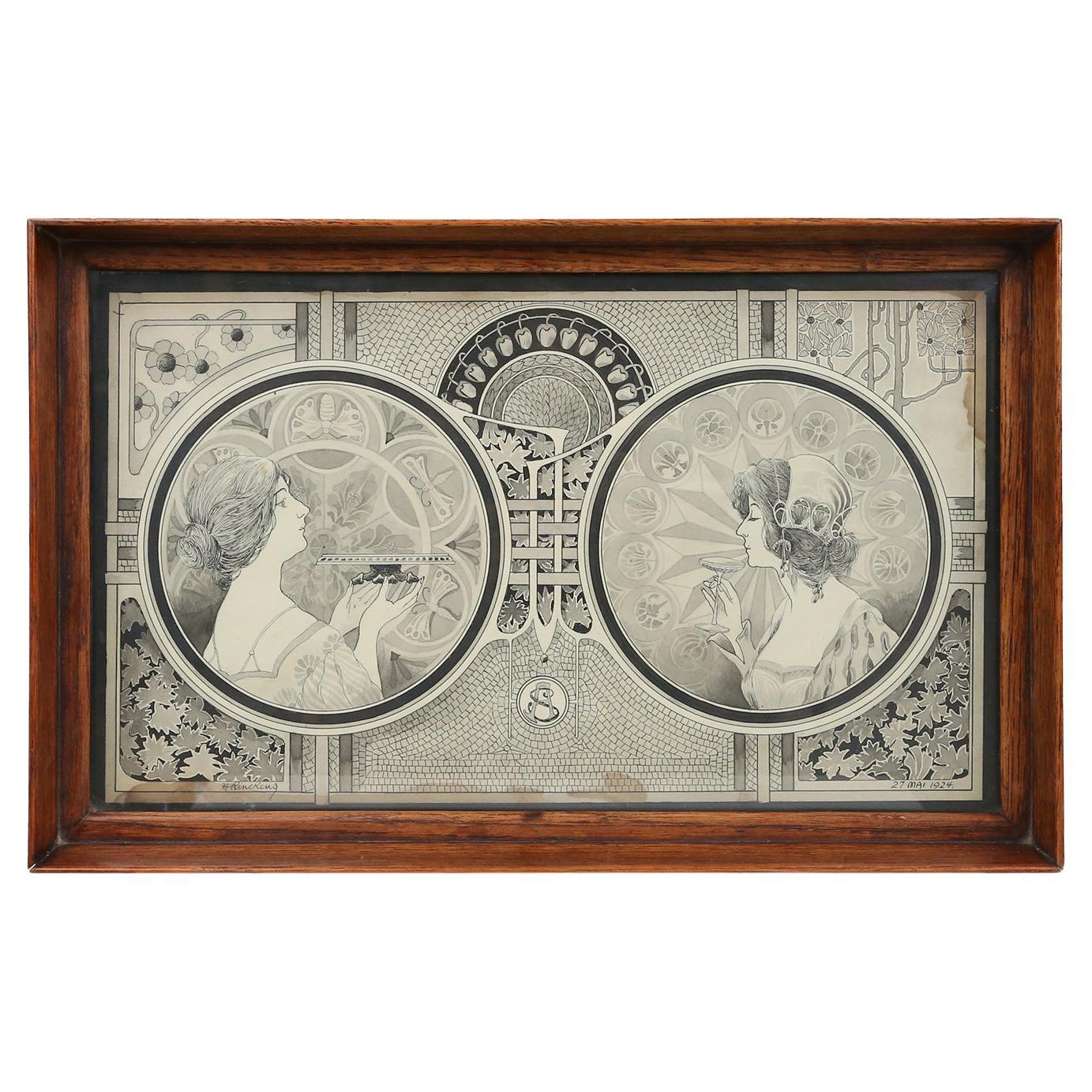 Art Nouveau serving tray 1924 For Sale