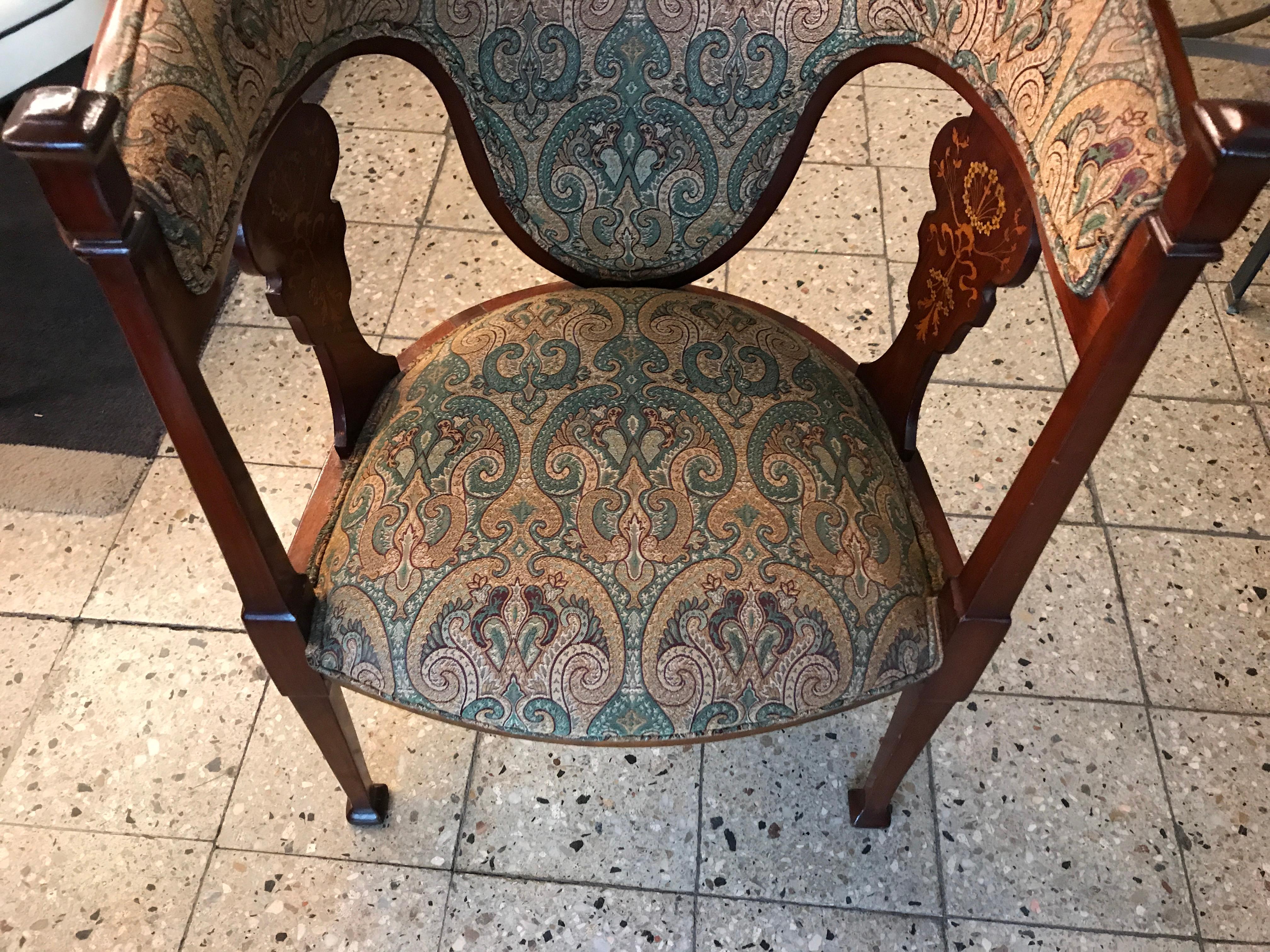 Art Nouveau Set, 1 Sofa, 2 Armchairs, 4 Chairs, 1890, Attributed William Morris For Sale 6