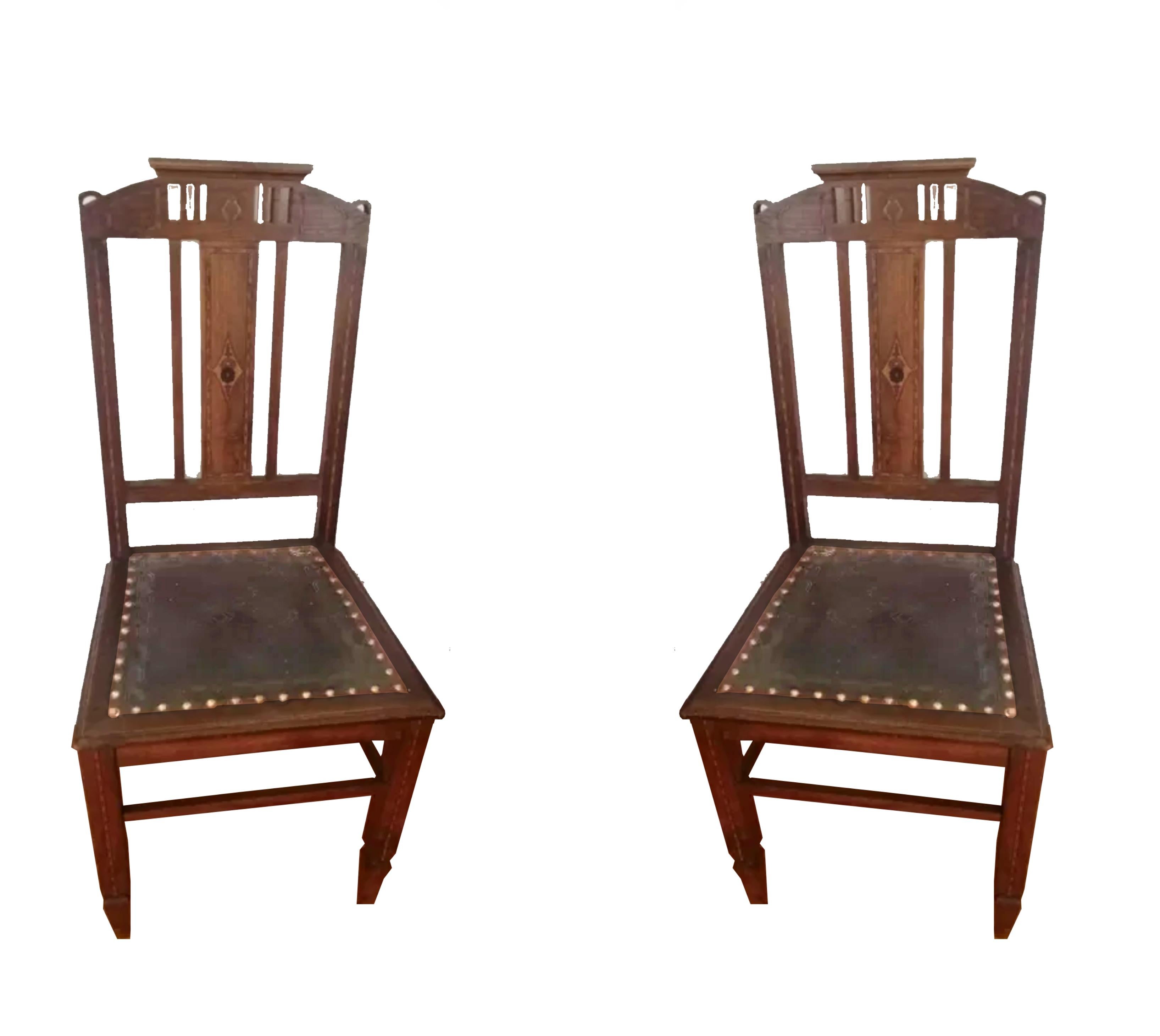 XX secolo Set di 10 sedie in pelle Art Nouveau (possono essere imbottite) in vendita