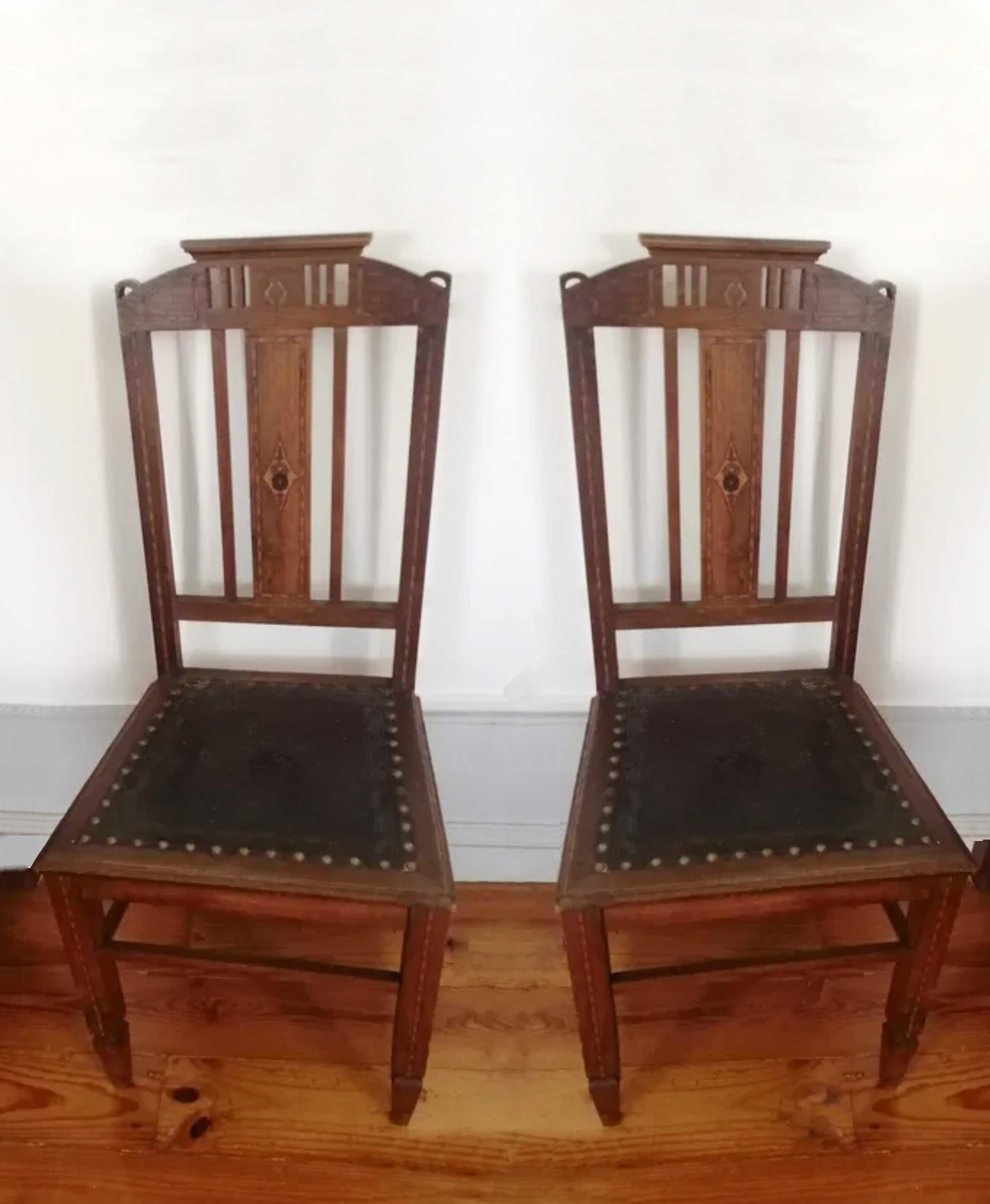 Set di 10 sedie in pelle Art Nouveau (possono essere imbottite) in vendita 2