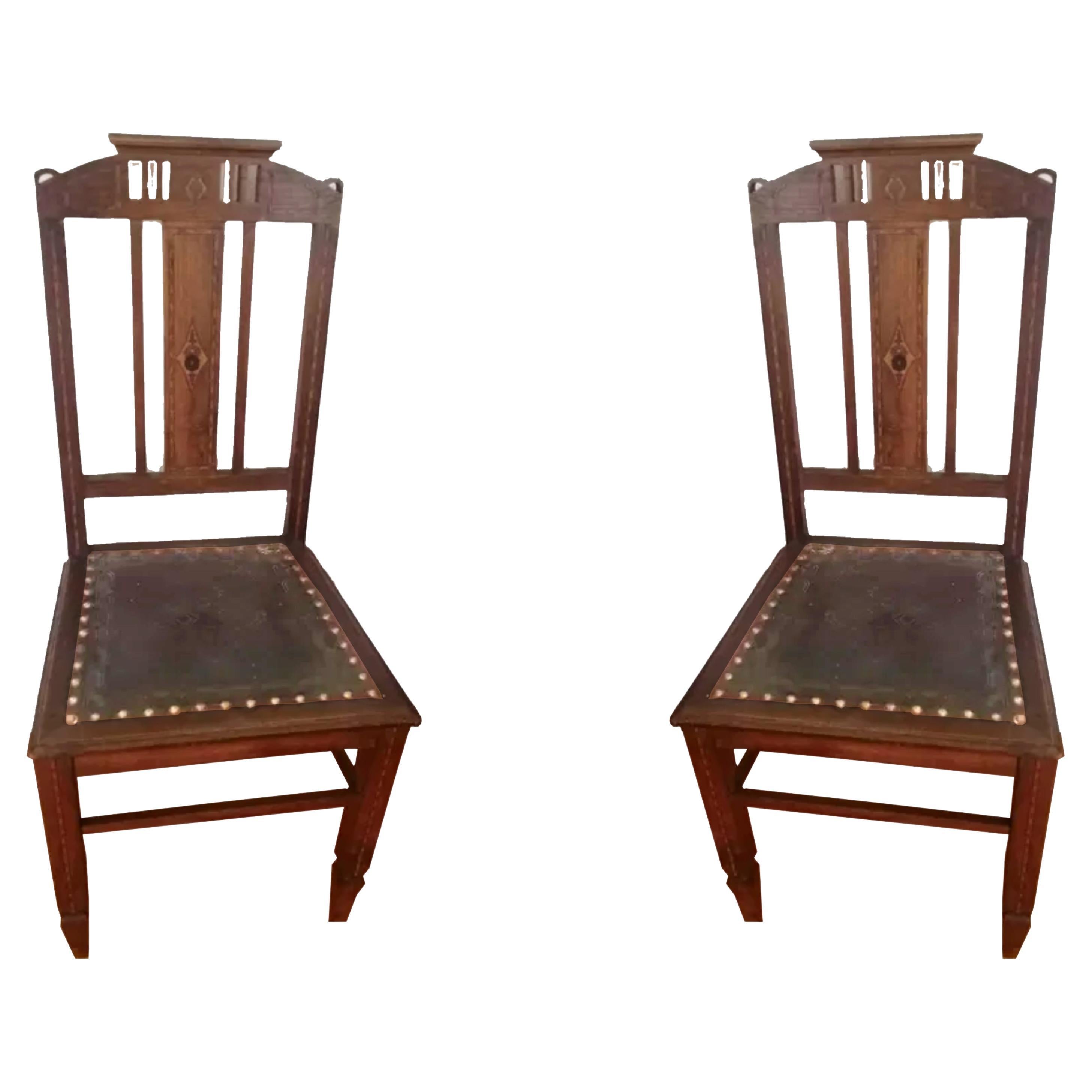 Set di 10 sedie in pelle Art Nouveau (possono essere imbottite) in vendita