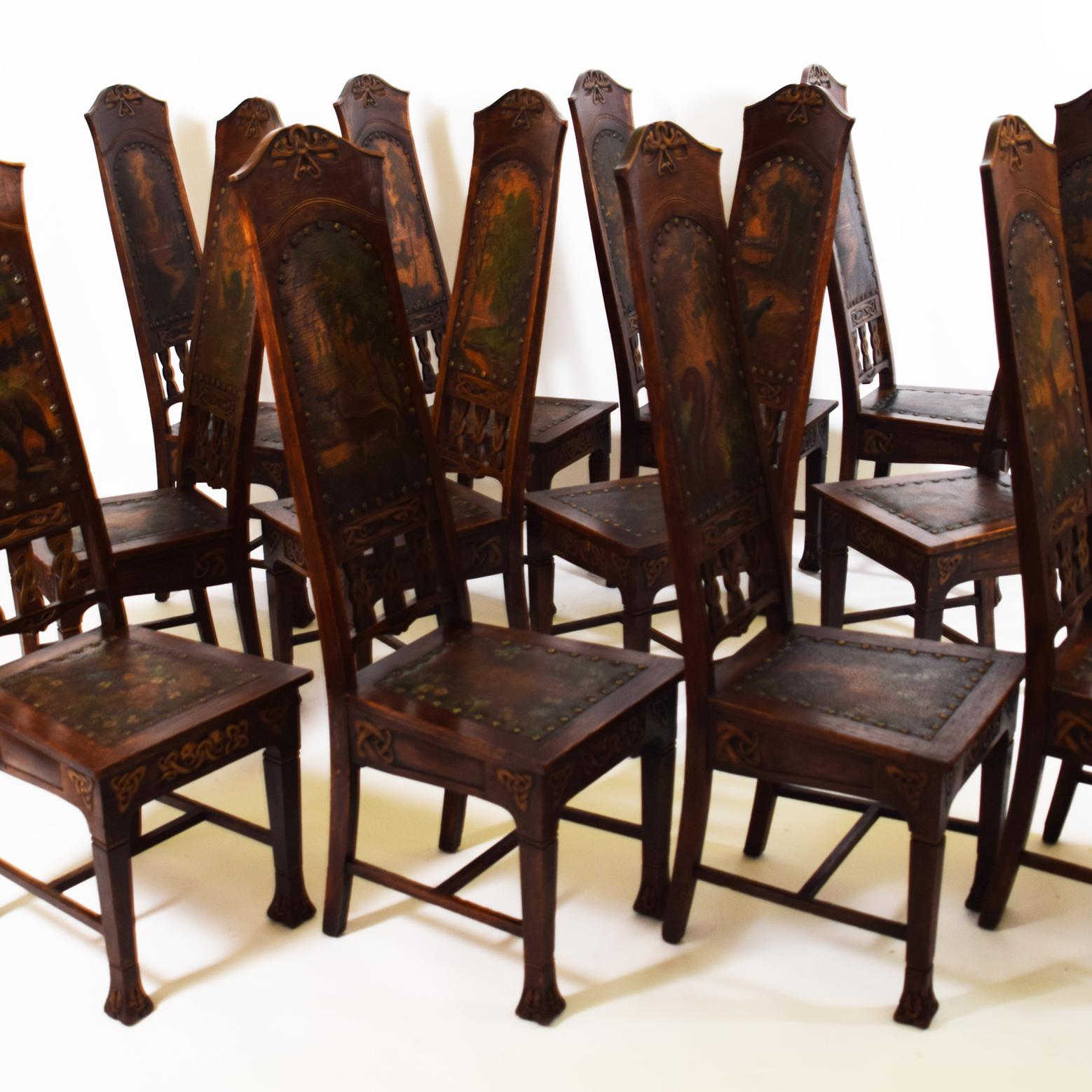 Early 20th Century Art Nouveau Set of 12 Swedish Dining Chairs