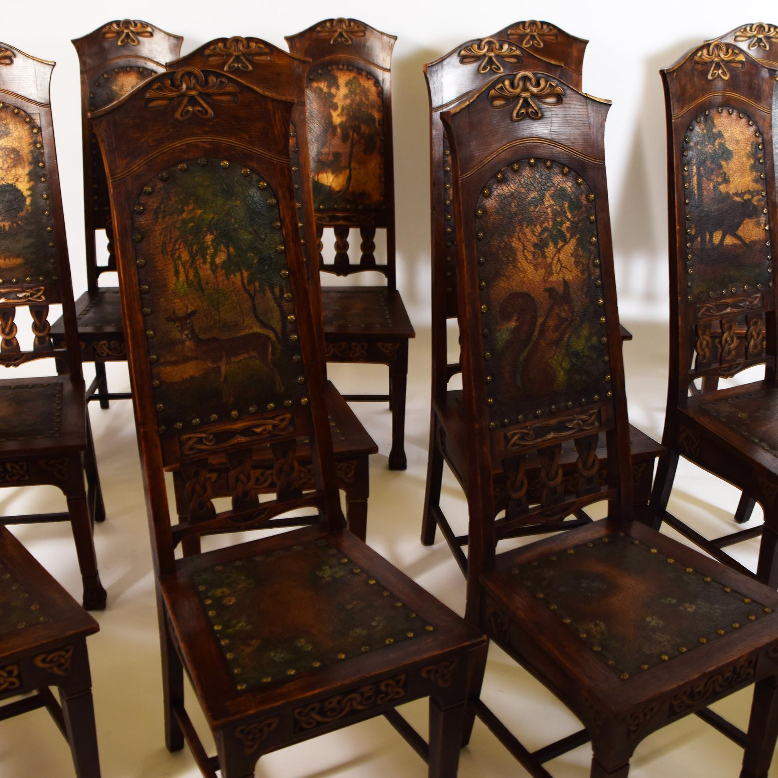 Oak Art Nouveau Set of 12 Swedish Dining Chairs
