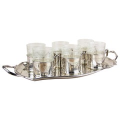 Art Nouveau Set of 6 Glasses on Silvered Tray by Argentor, Vienna, circa 1910