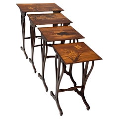 Art Nouveau Set of Four Nesting Tables by Emile Galle Nancy France, 1900s