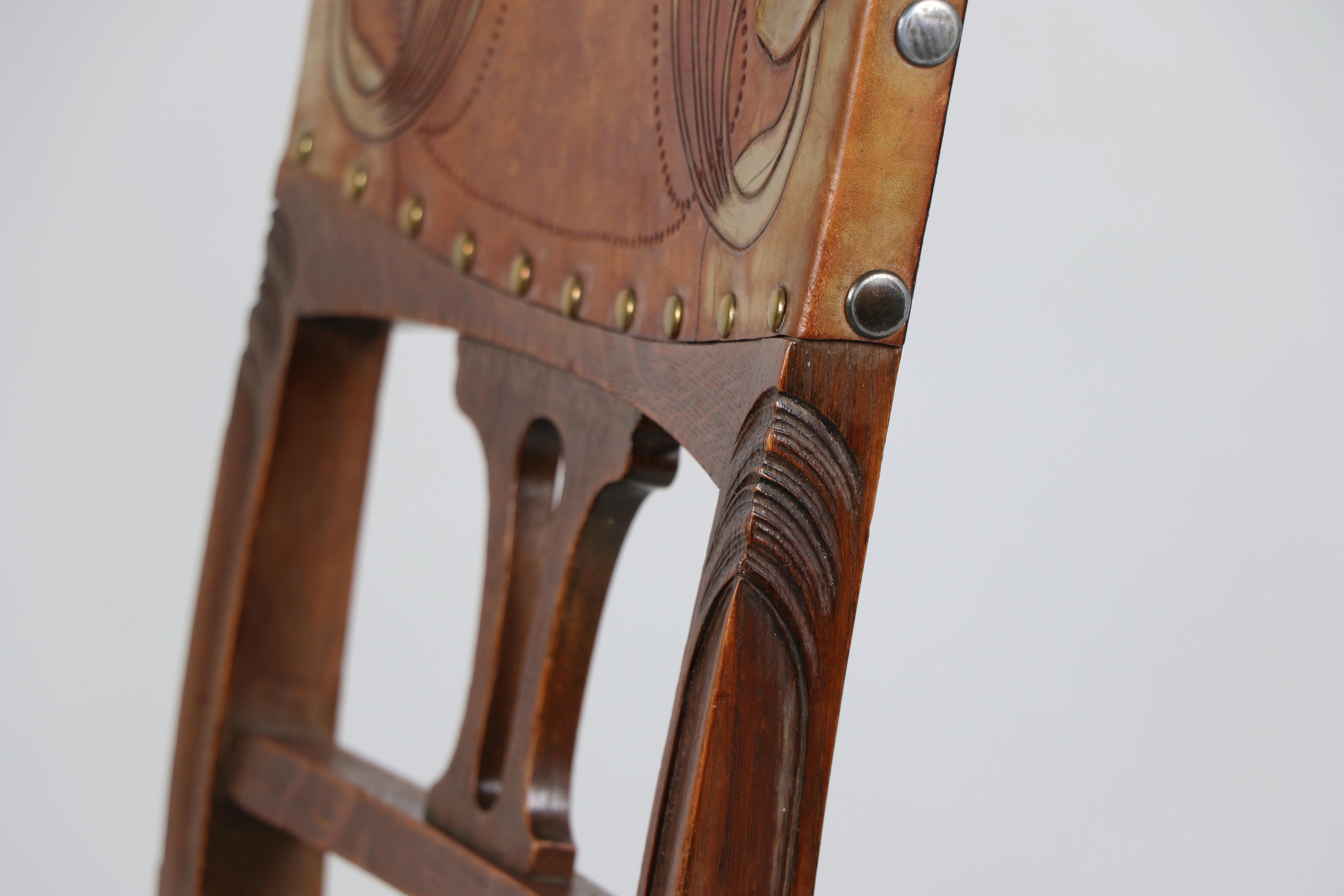 Art Nouveau Set of Six Chairs in Solid Oak. Vienna, c. 1910. For Sale 7