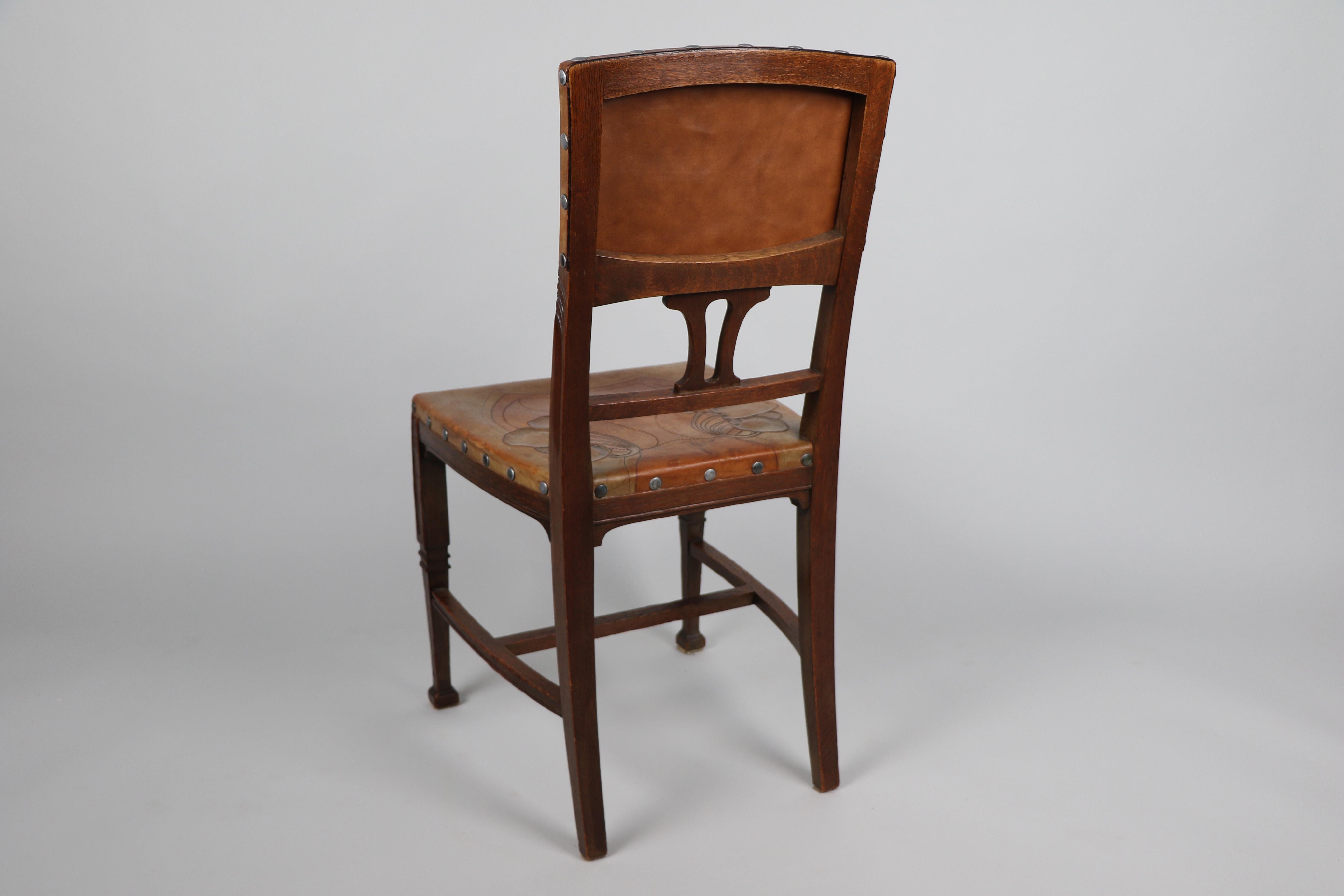 Art Nouveau Set of Six Chairs in Solid Oak. Vienna, c. 1910. For Sale 9
