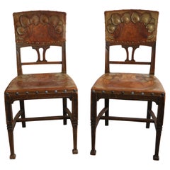Art Nouveau Set of Six Chairs in Solid Oak. Vienna, c. 1910.