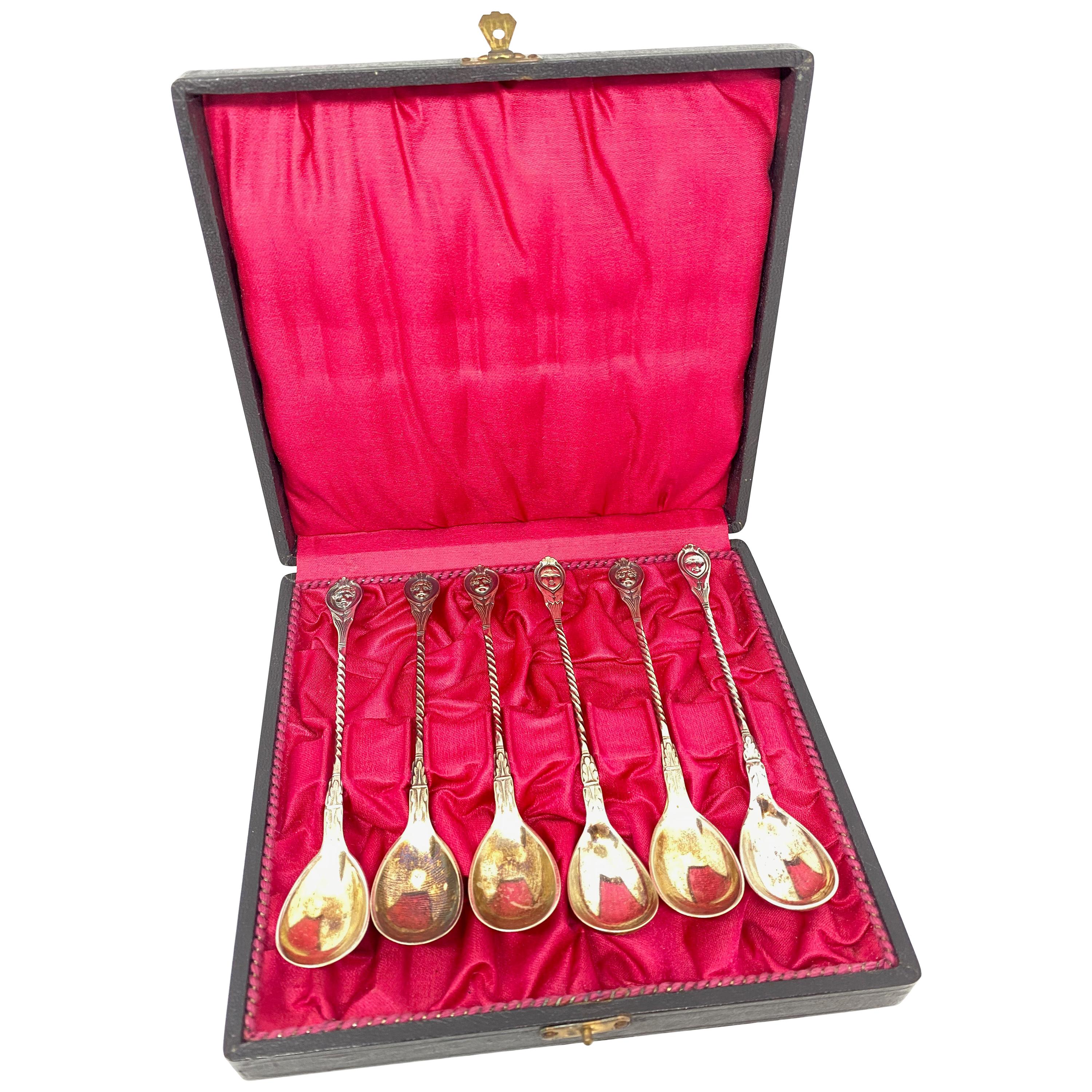 Art Nouveau Juego de seis cucharas de café mocca plateadas Antiguo, Suecia, 1900 en venta
