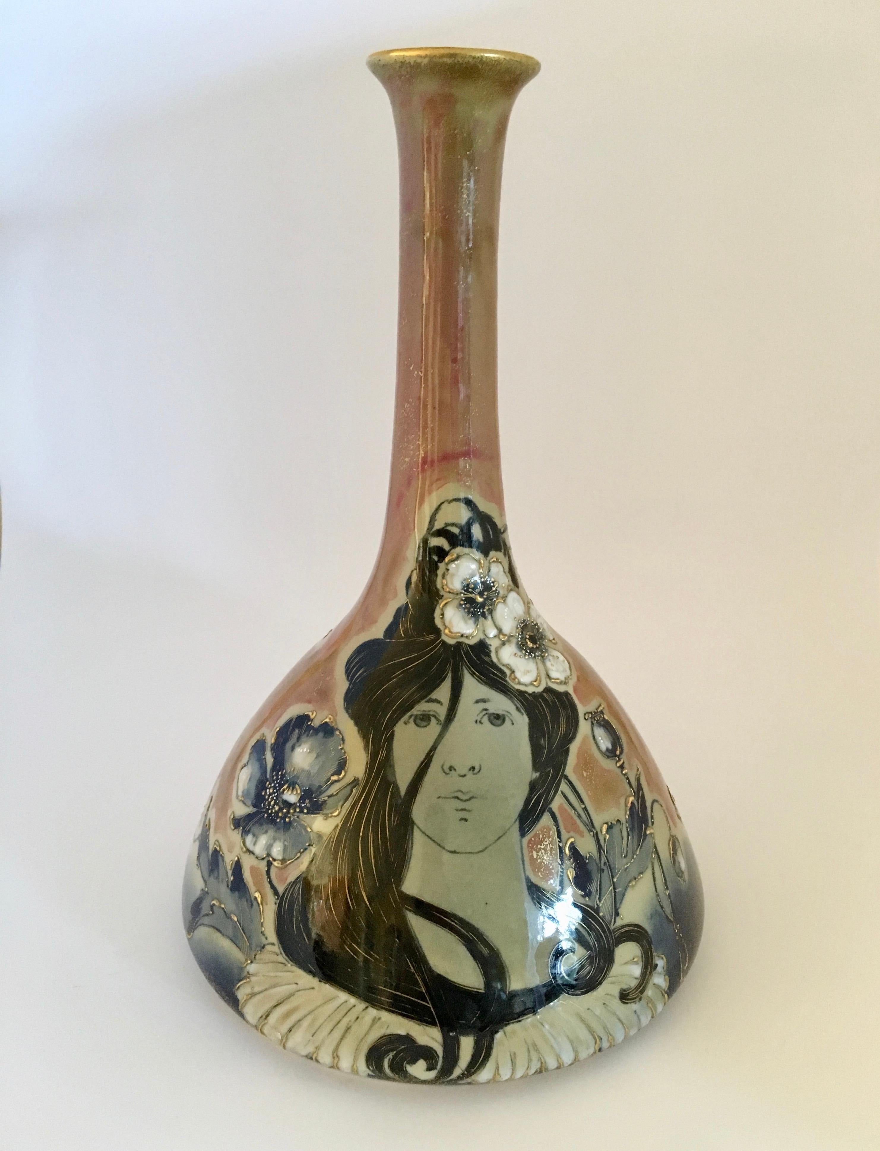 Art Nouveau Set Vases Enameled Amphora Porcelain Riessner Stellenmacher, 1900 For Sale 5