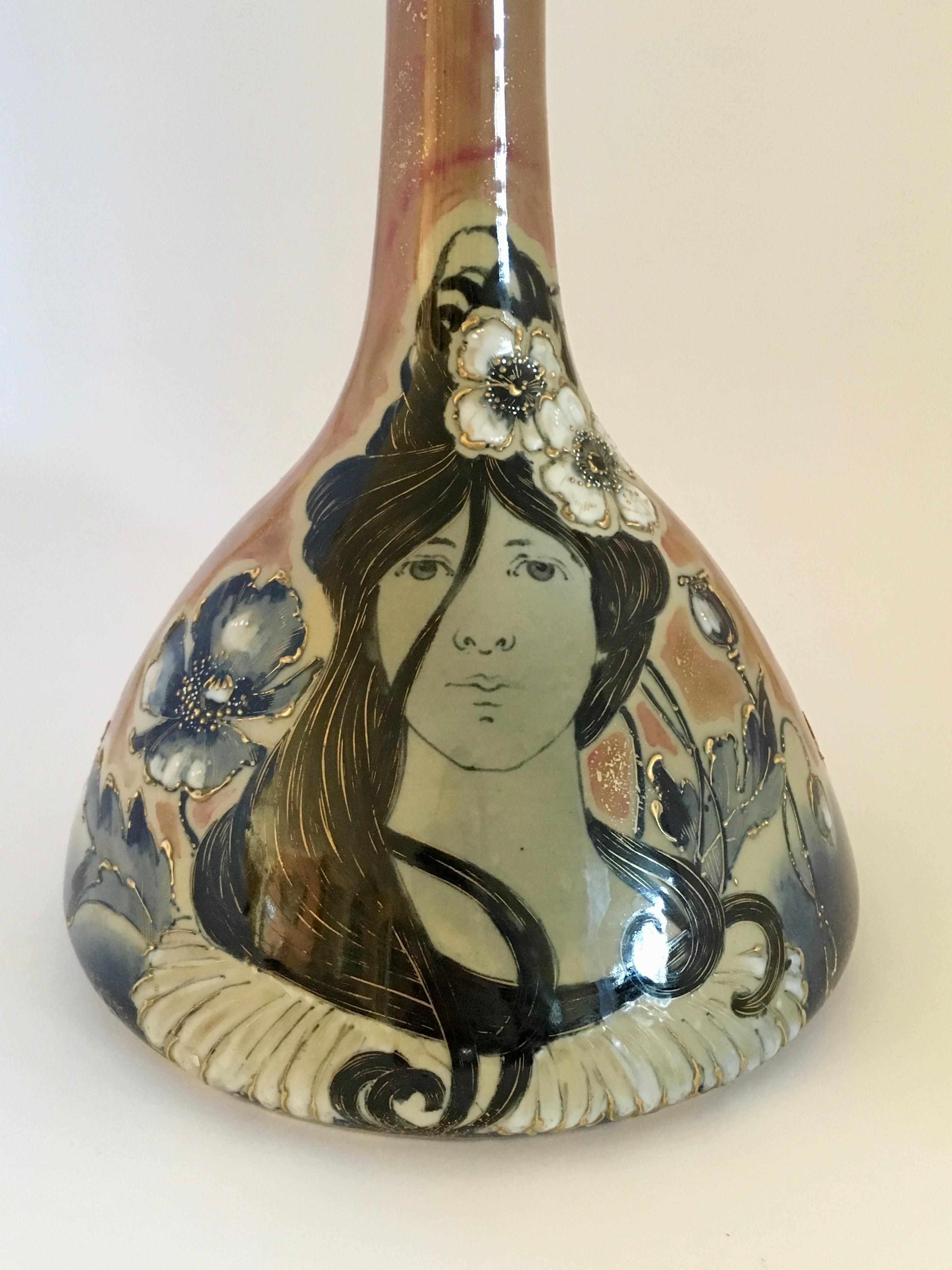 Art Nouveau Set Vases Enameled Amphora Porcelain Riessner Stellenmacher, 1900 For Sale 7