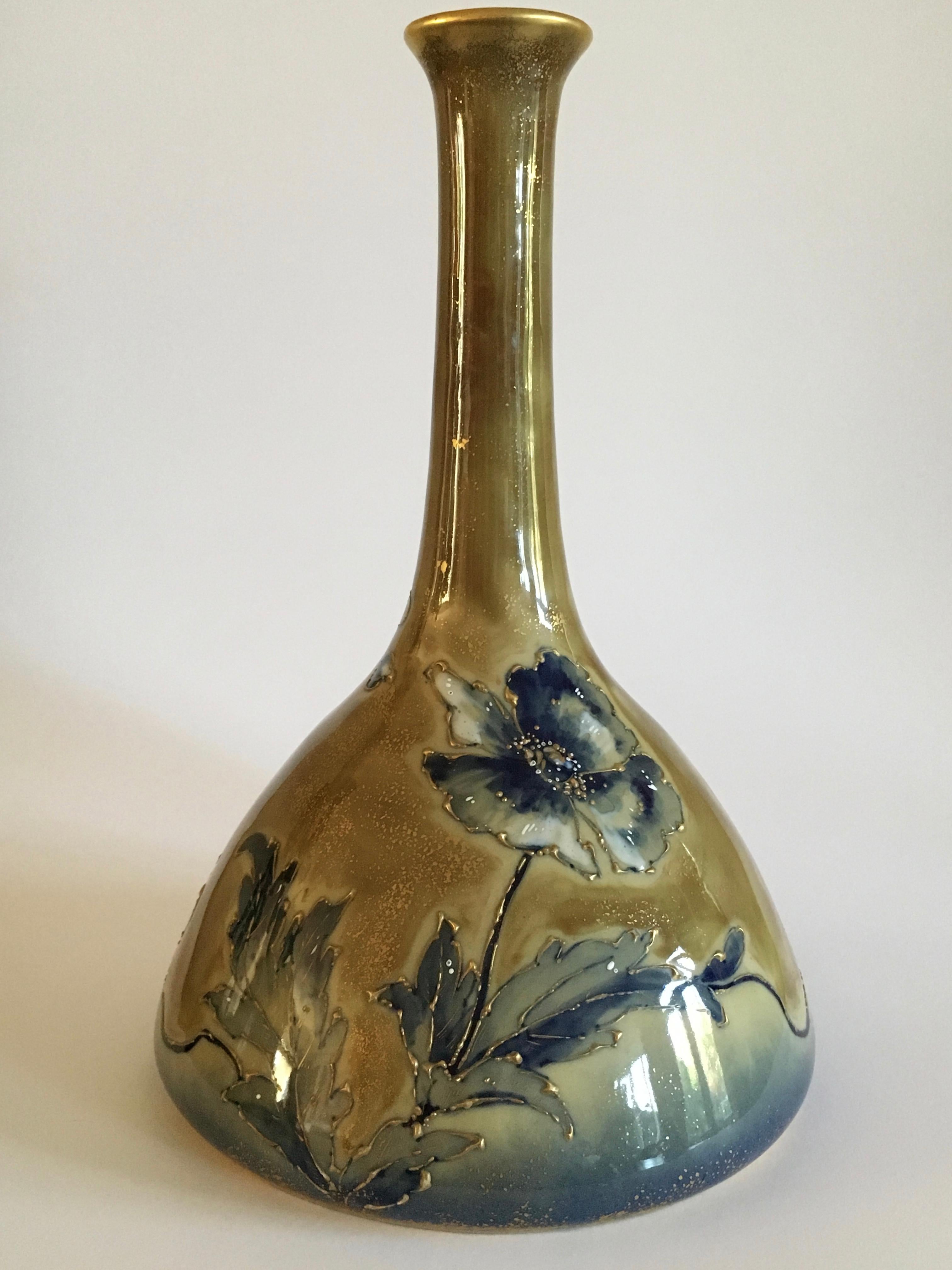 Art Nouveau Set Vases Enameled Amphora Porcelain Riessner Stellenmacher, 1900 In Good Condition For Sale In EL Waalre, NL